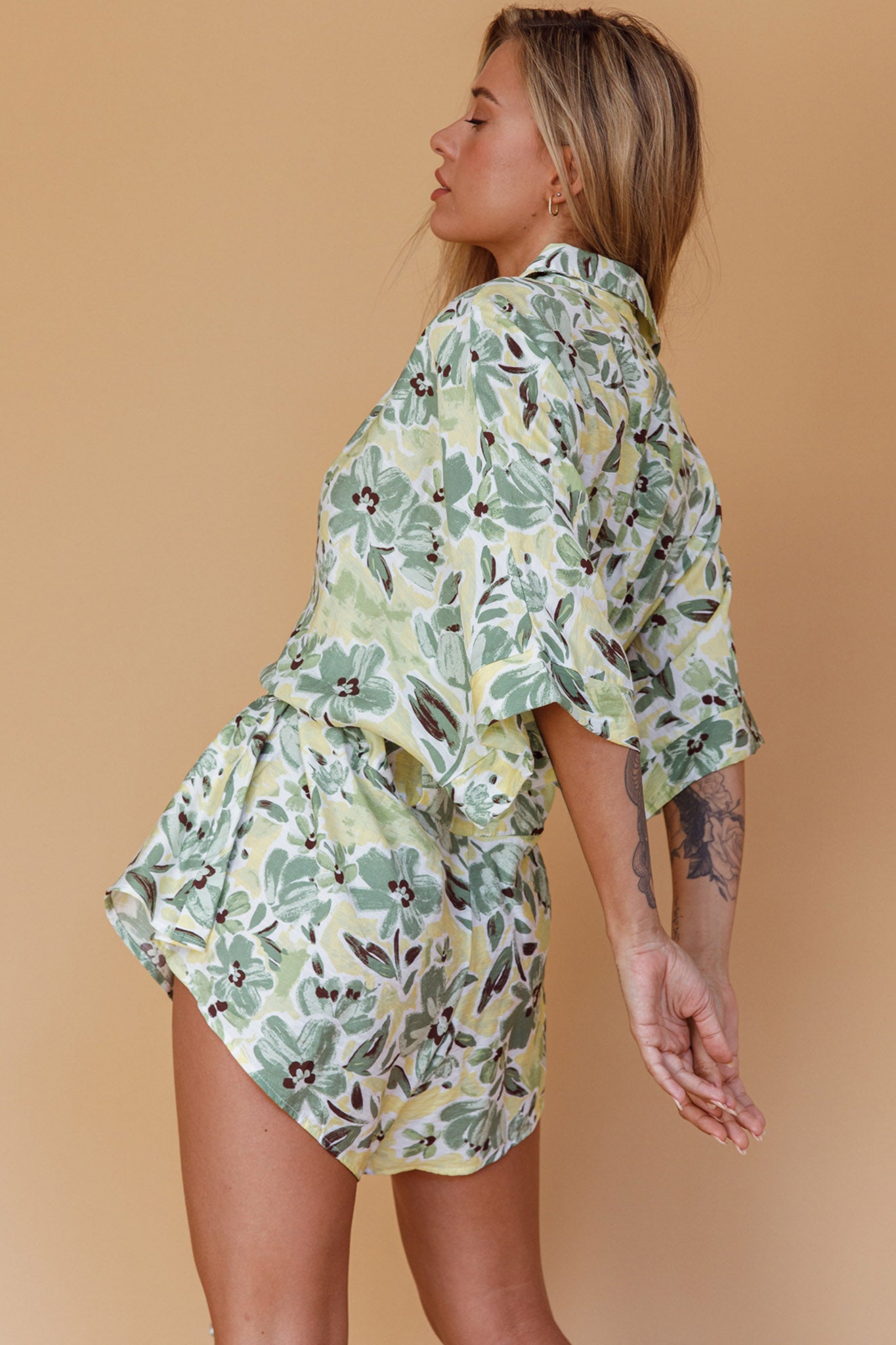 Daytona Beach Button-Up Romper Floral Olive by Selfie Leslie Australia