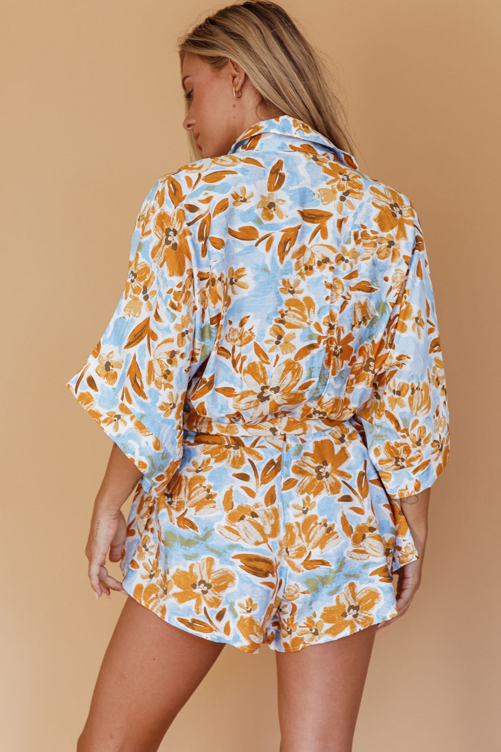 Daytona Beach Button-Up Romper Floral Blue by Selfie Leslie Australia