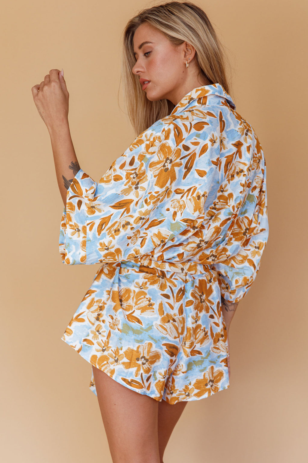 Daytona Beach Button-Up Romper Floral Blue by Selfie Leslie Australia