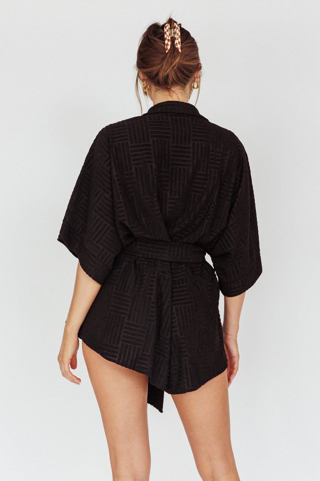 Daytona Beach Button-Up Romper Textured Black by Selfie Leslie Australia