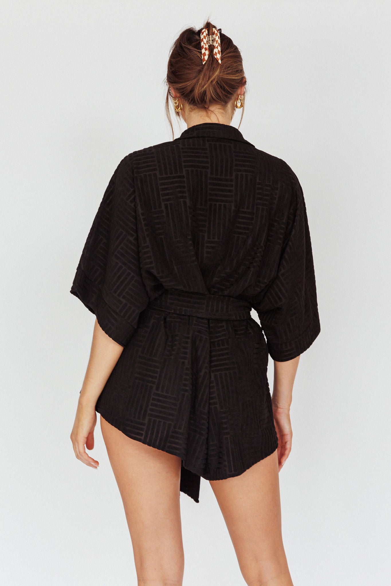 Daytona Beach Button-Up Romper Textured Black by Selfie Leslie Australia