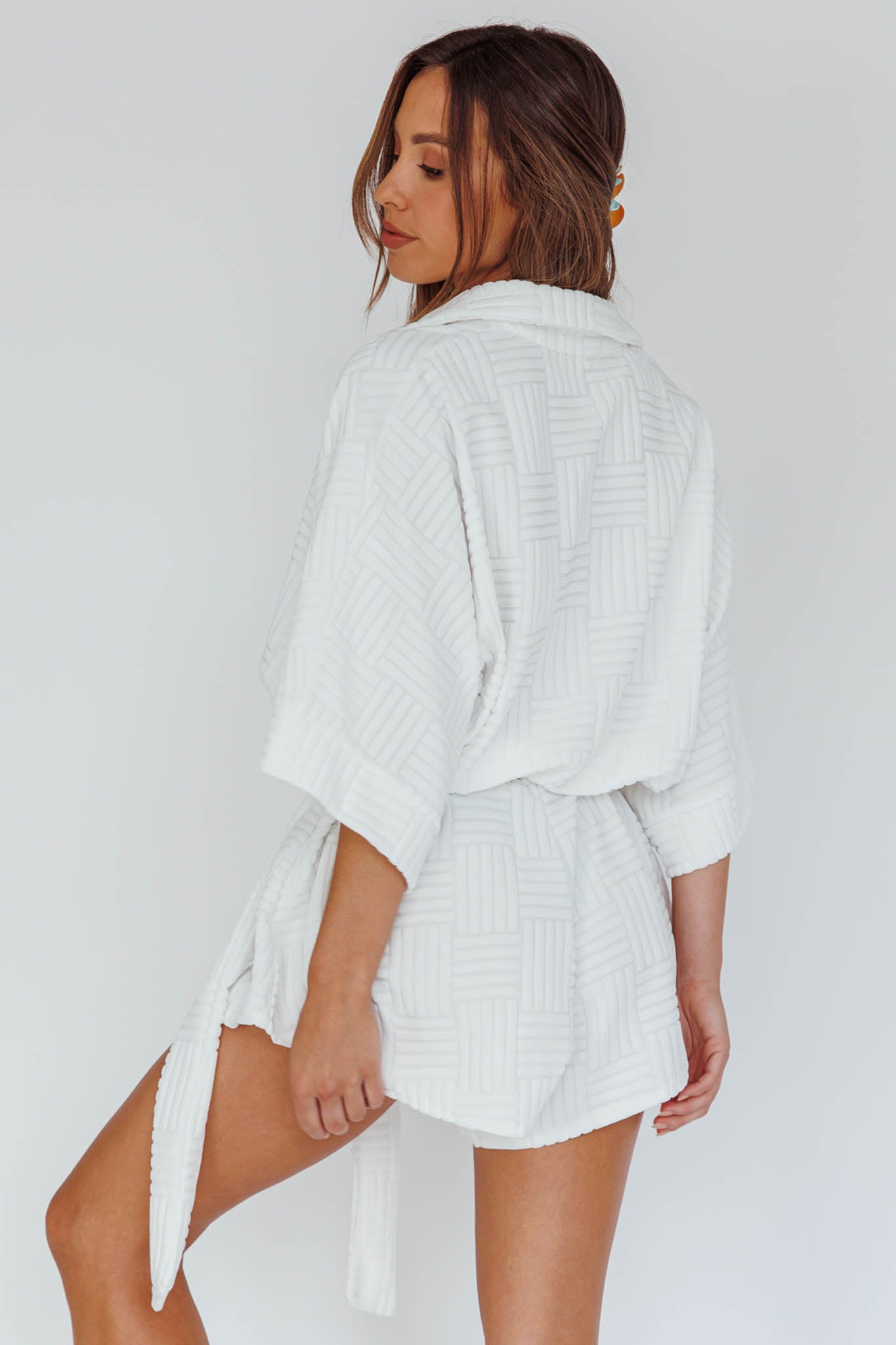 Talking Point Long Sleeve Shirt Romper Textured White by Selfie Leslie Australia