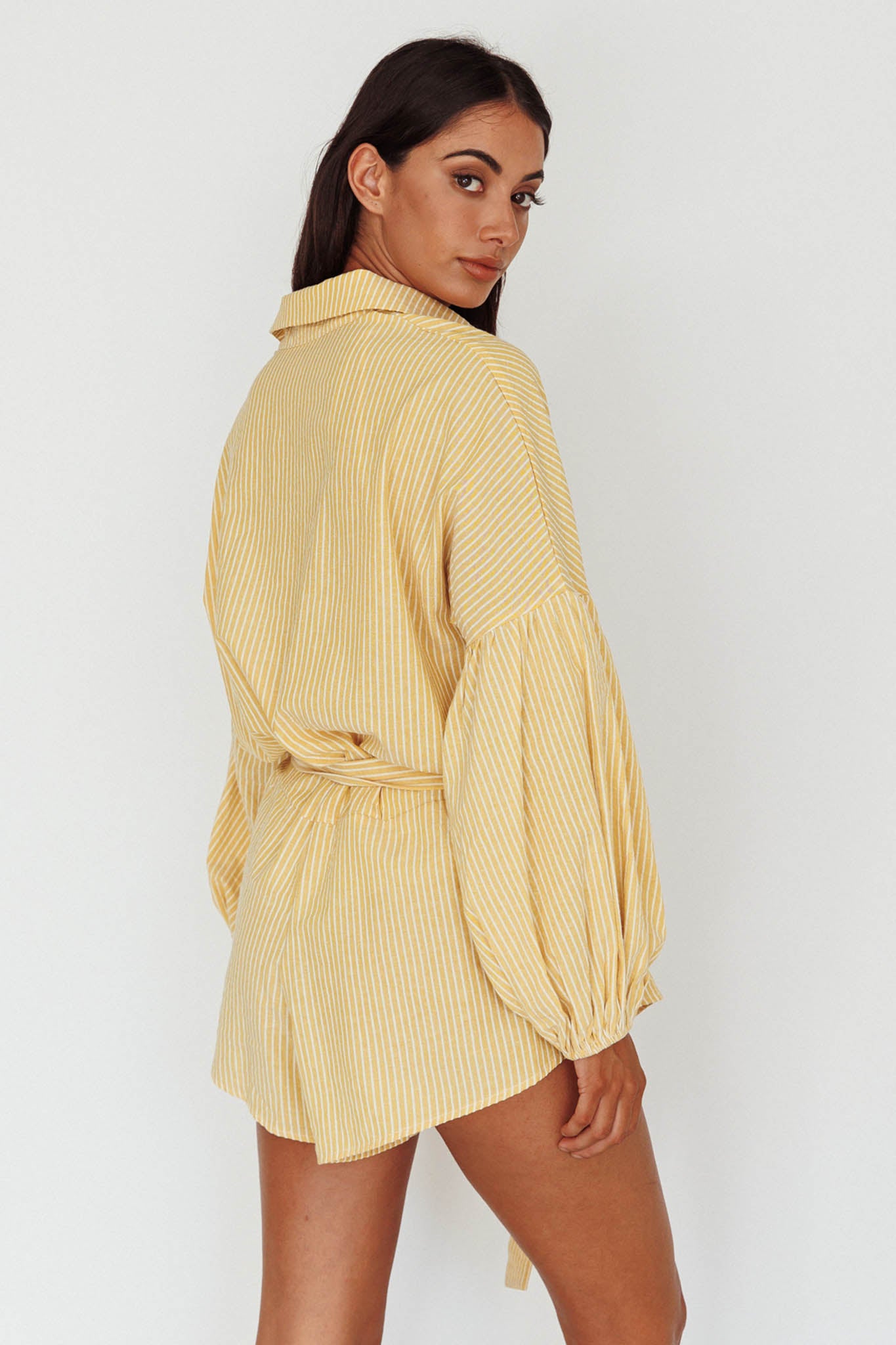 Talking Point Long Sleeve Shirt Romper Yellow Stripe by Selfie Leslie Australia