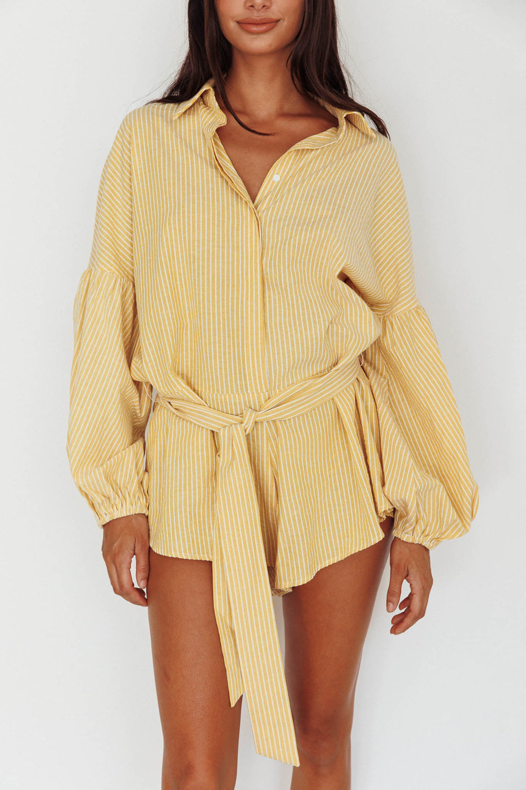 Talking Point Long Sleeve Shirt Romper Yellow Stripe by Selfie Leslie Australia