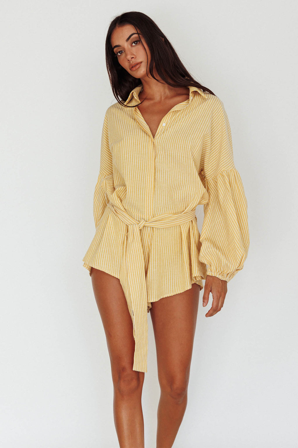 Talking Point Long Sleeve Shirt Romper Yellow Stripe by Selfie Leslie Australia