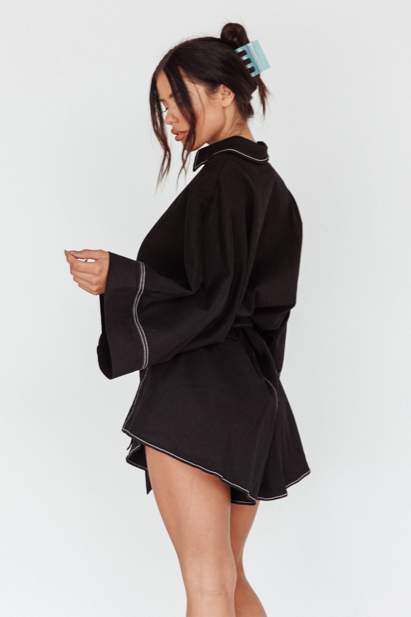 Talking Point Long Sleeve Shirt Romper Black by Selfie Leslie Australia