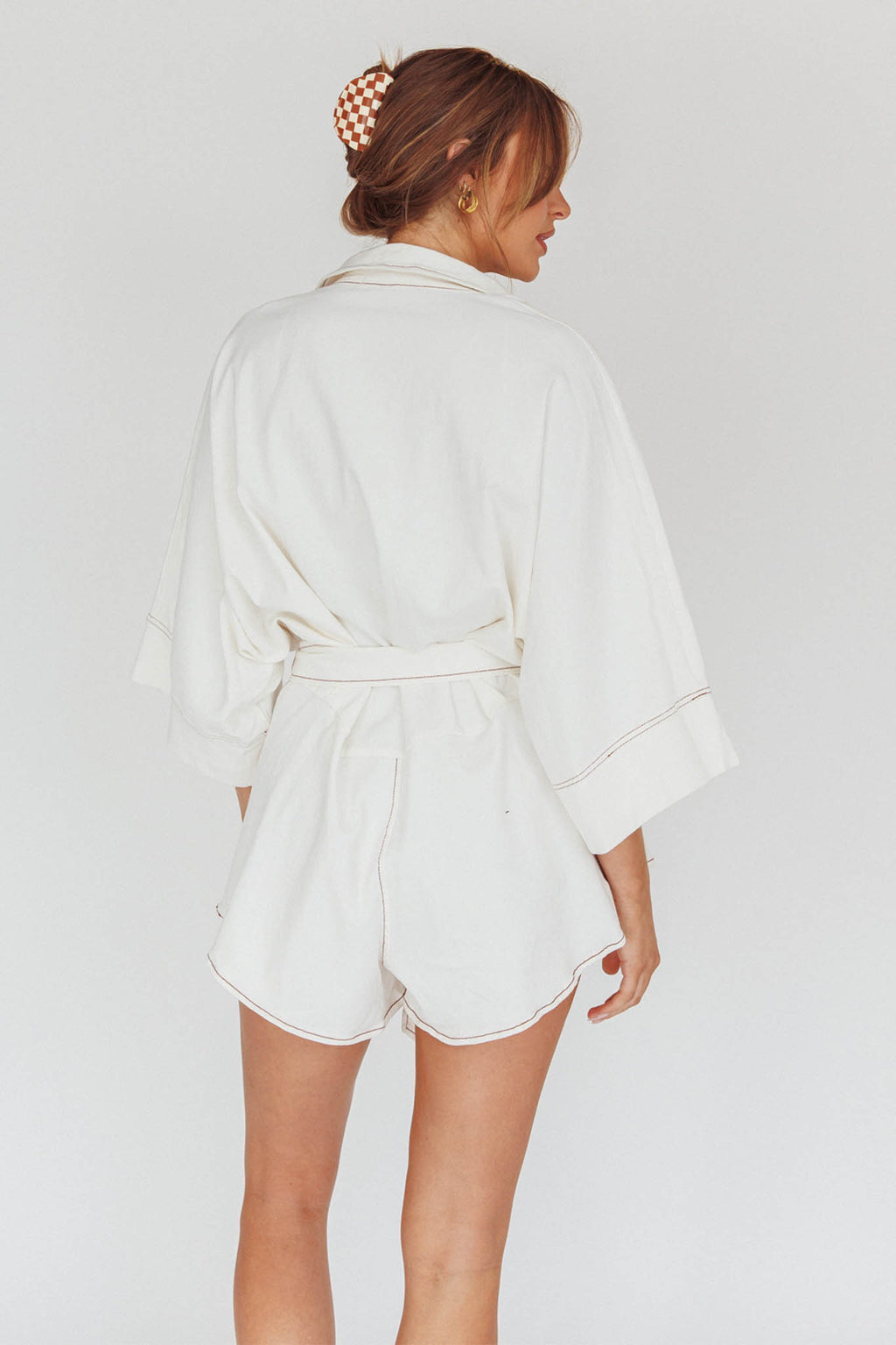Talking Point Long Sleeve Shirt Romper White by Selfie Leslie Australia