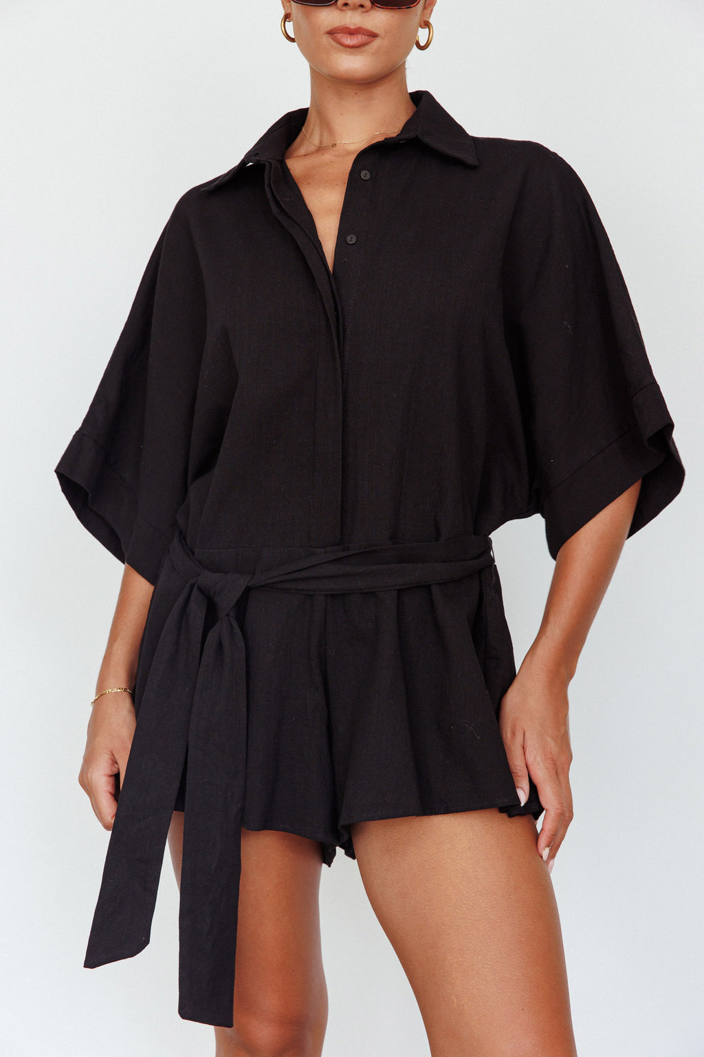 Daytona Beach Button-Up Romper Black by Selfie Leslie Australia