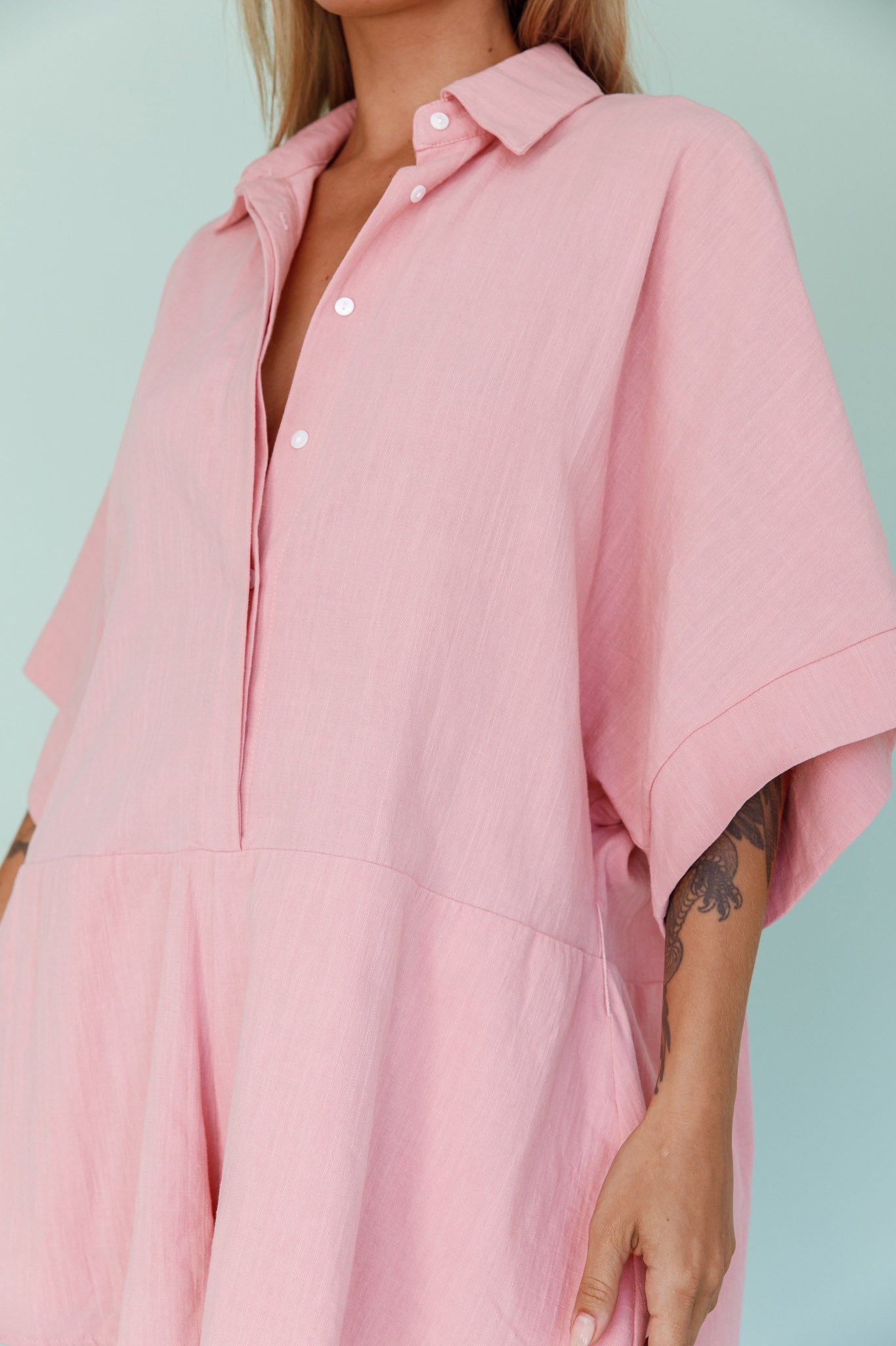 Daytona Beach Button-Up Romper Pink by Selfie Leslie Australia