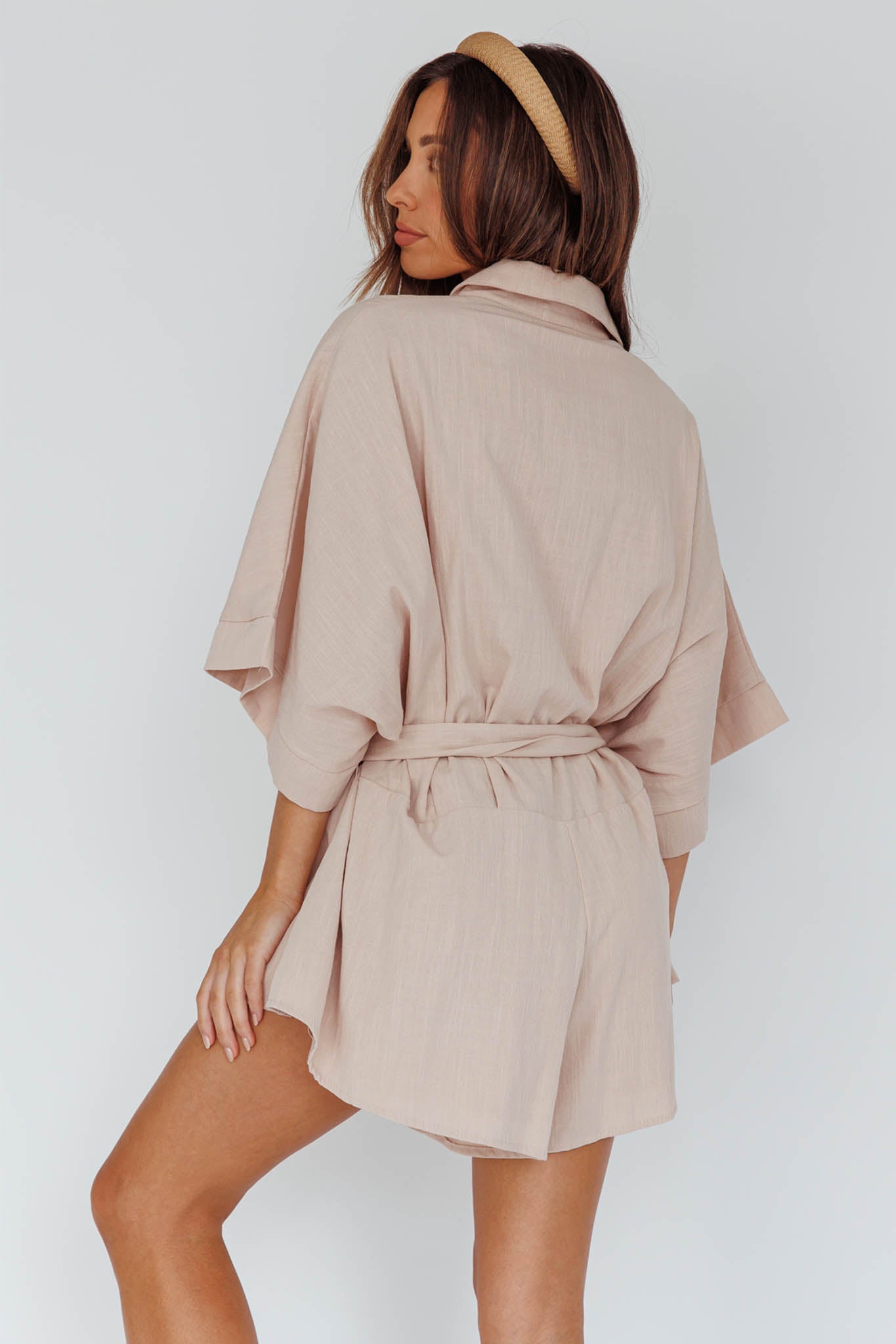 Daytona Beach Button-Up Romper Sand by Selfie Leslie Australia