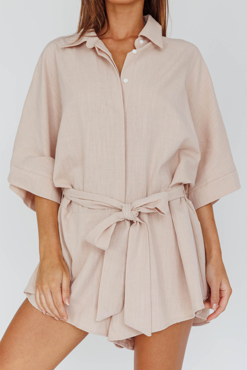Daytona Beach Button-Up Romper Sand by Selfie Leslie Australia