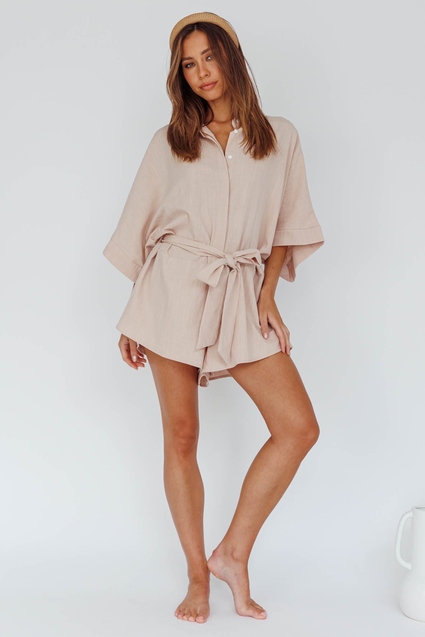 Daytona Beach Button-Up Romper Sand by Selfie Leslie Australia