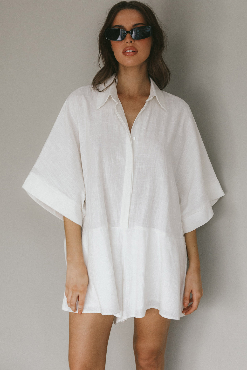 Daytona Beach Button-Up Romper White by Selfie Leslie Australia