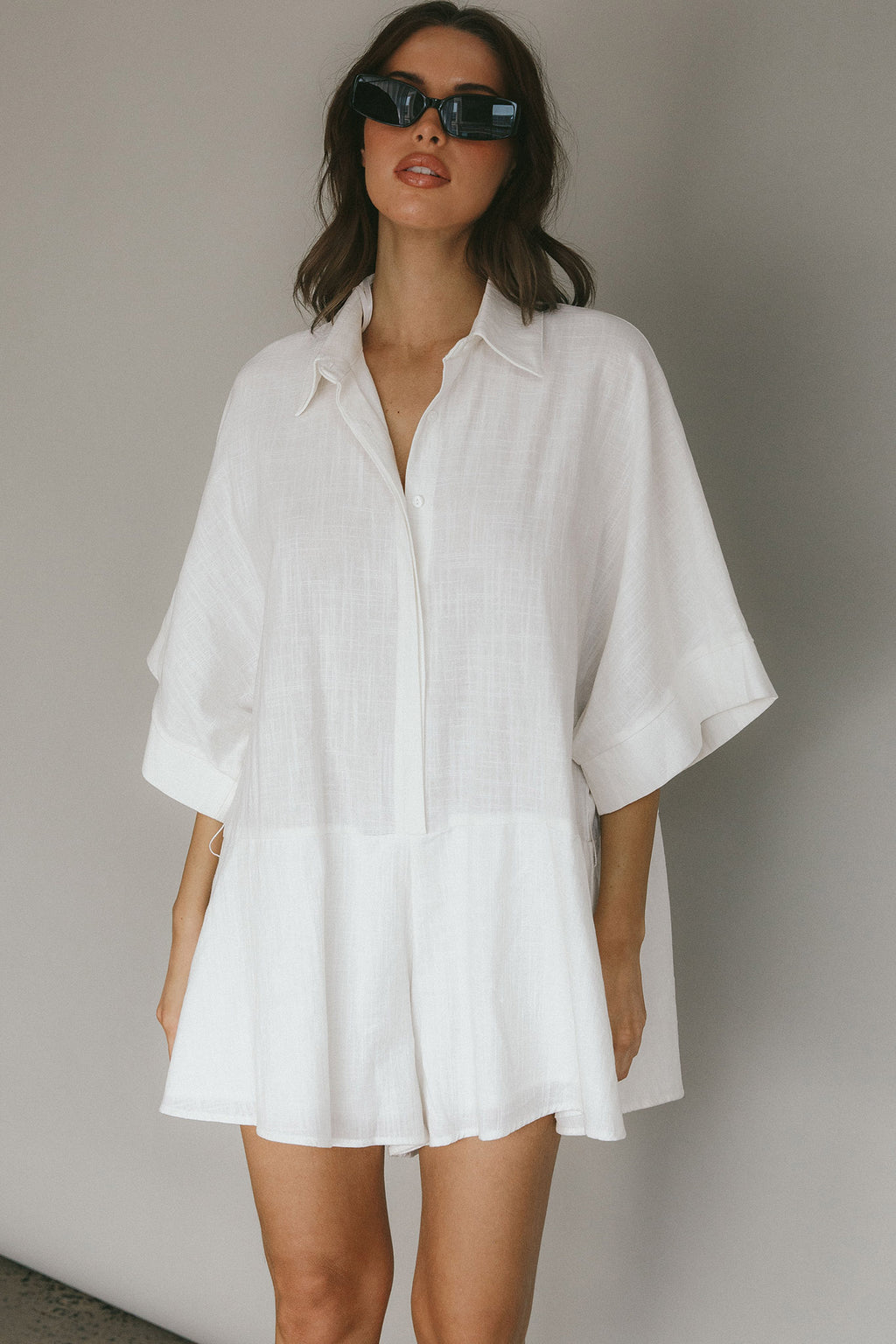 Daytona Beach Button-Up Romper White by Selfie Leslie Australia