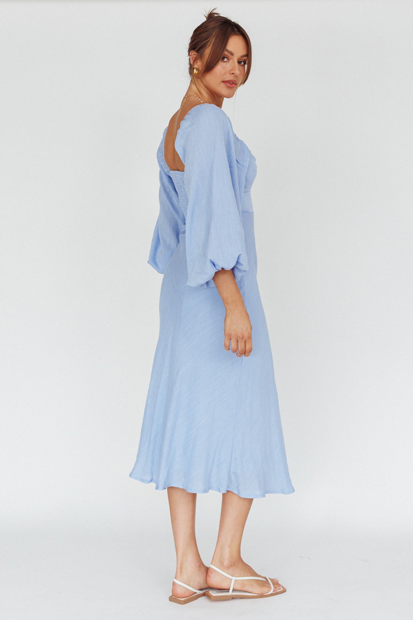 Betina Twist Bust Long Sleeve Midi Dress Blue by Selfie Leslie Australia