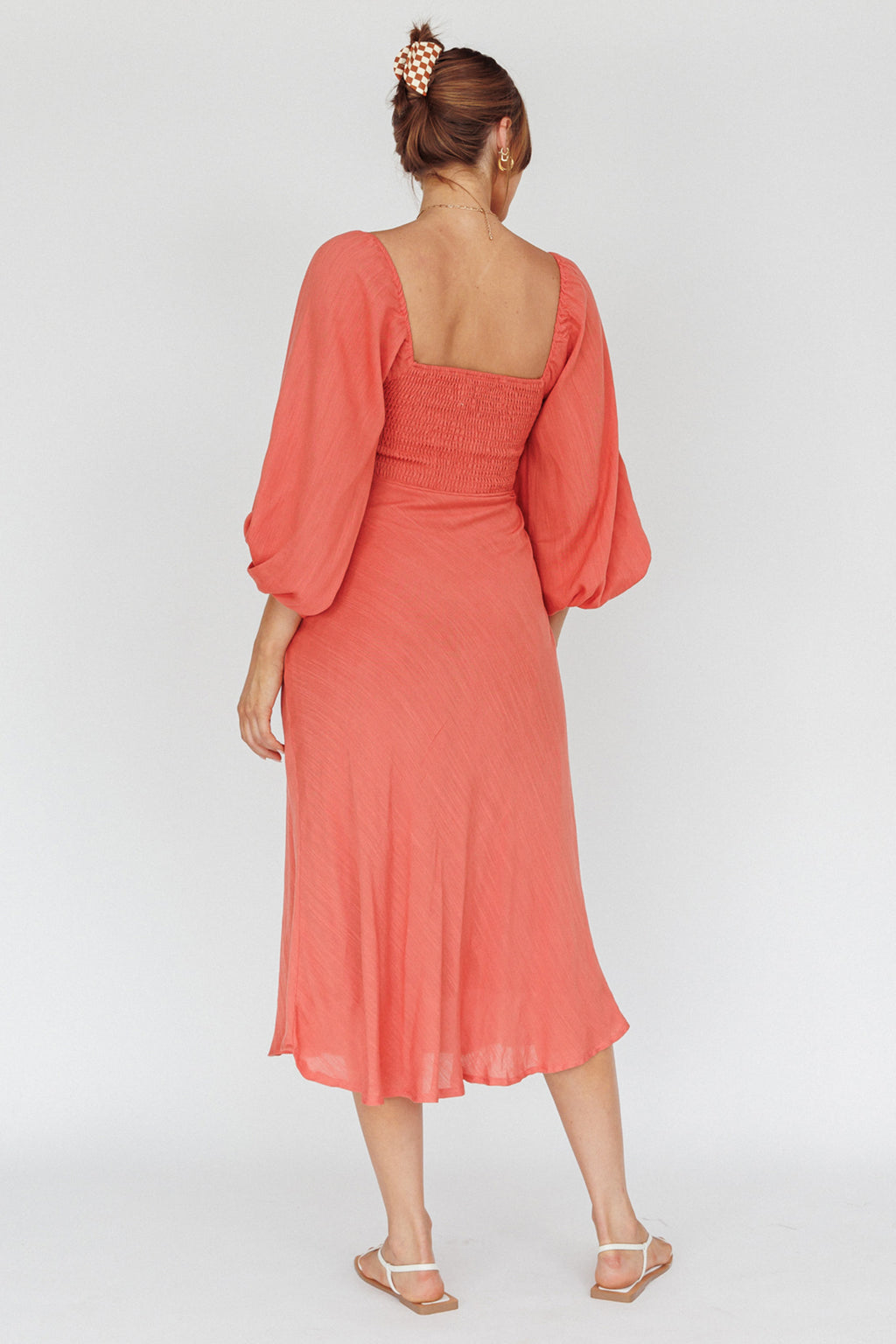 Betina Twist Bust Long Sleeve Midi Dress Lipstick by Selfie Leslie Australia