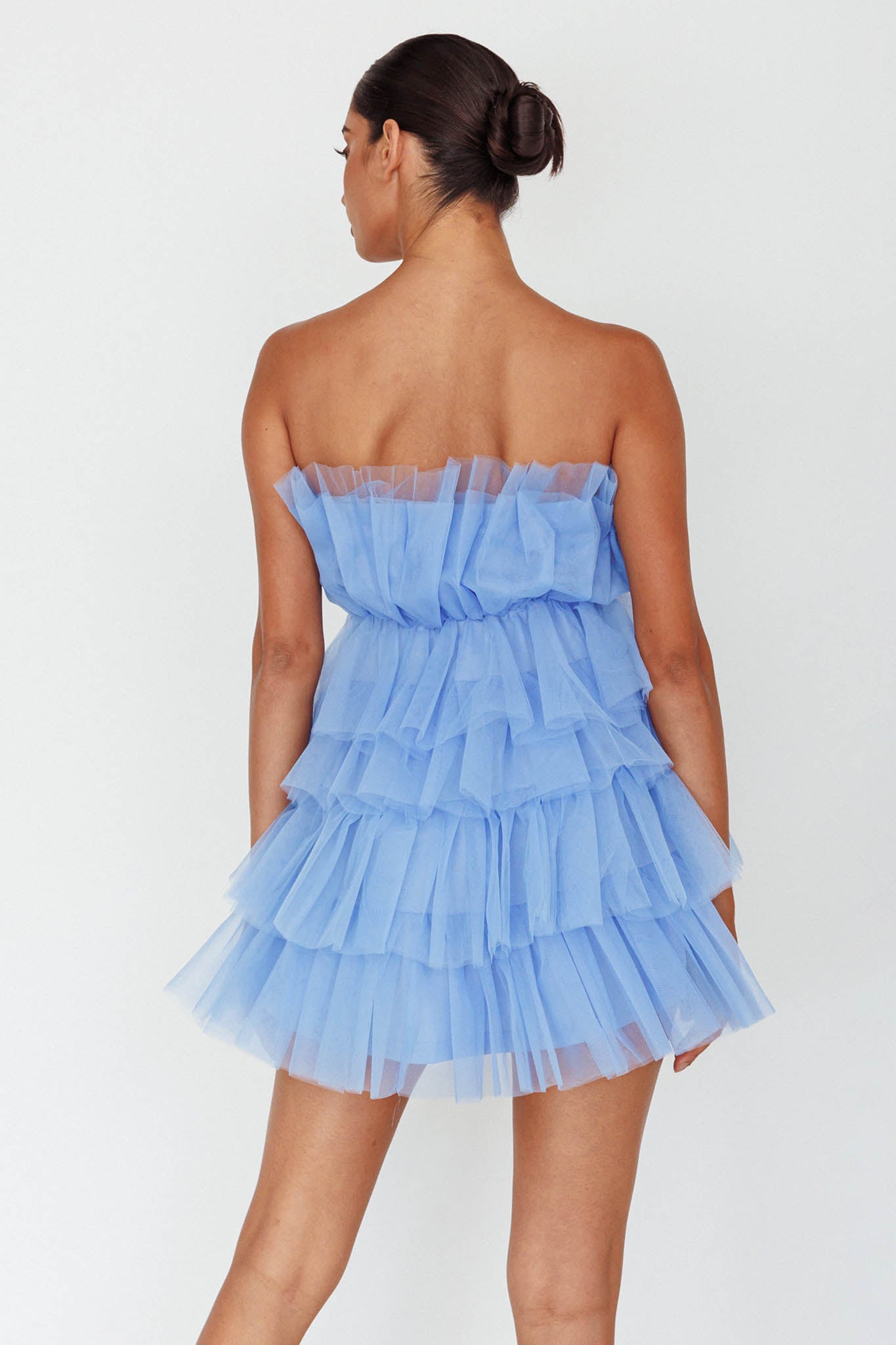 Bon Bon Tiered Mesh Mini Dress Steel Blue by Selfie Leslie Australia