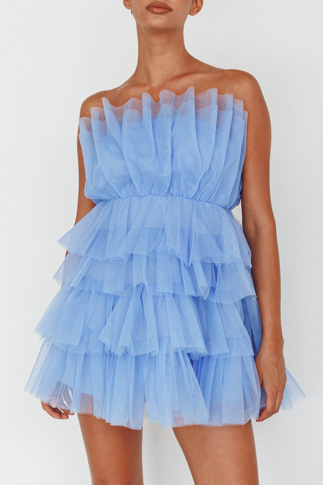 Bon Bon Tiered Mesh Mini Dress Steel Blue by Selfie Leslie Australia