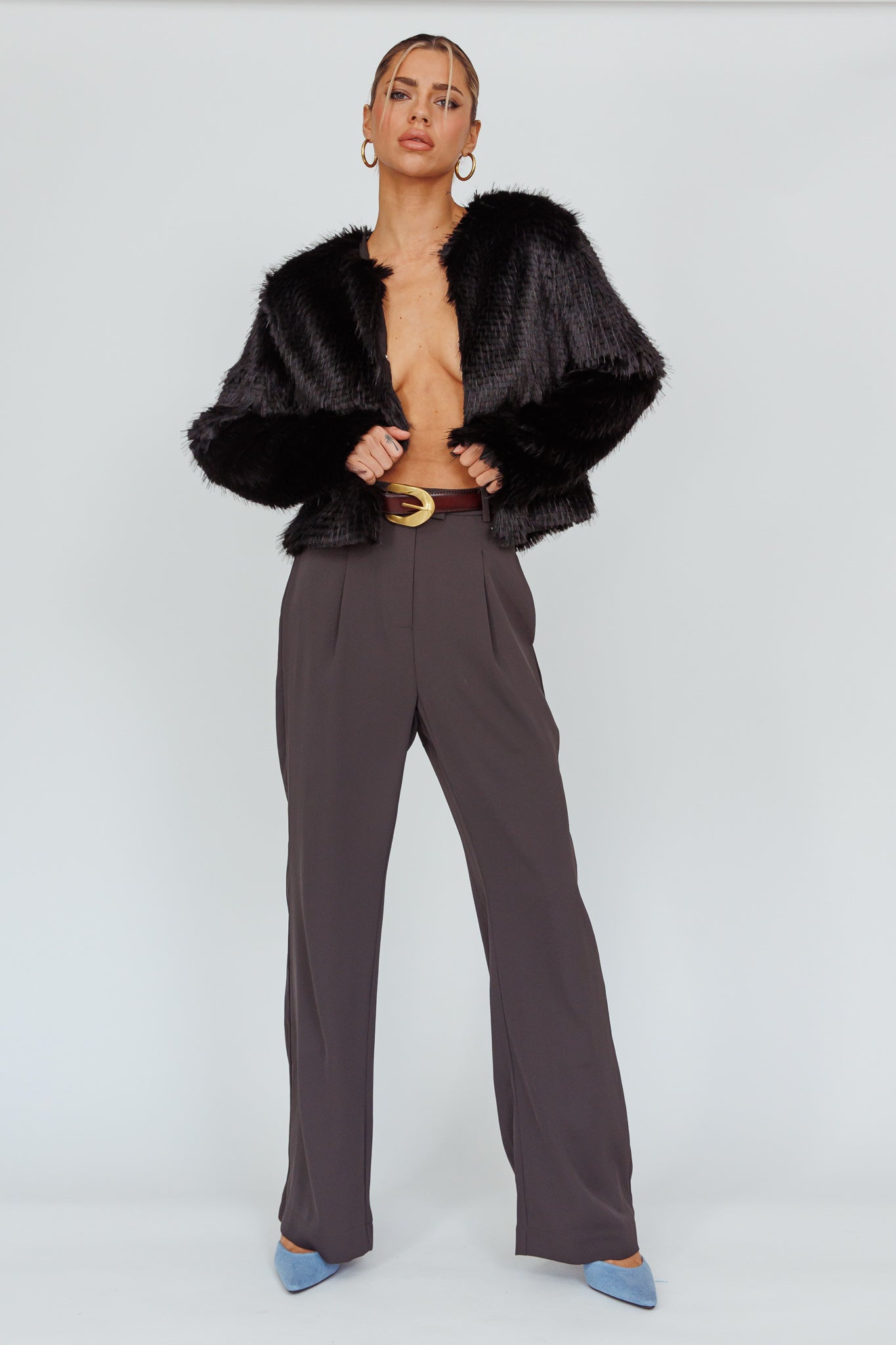 London Day Faux Fur Jacket Black by Selfie Leslie Australia