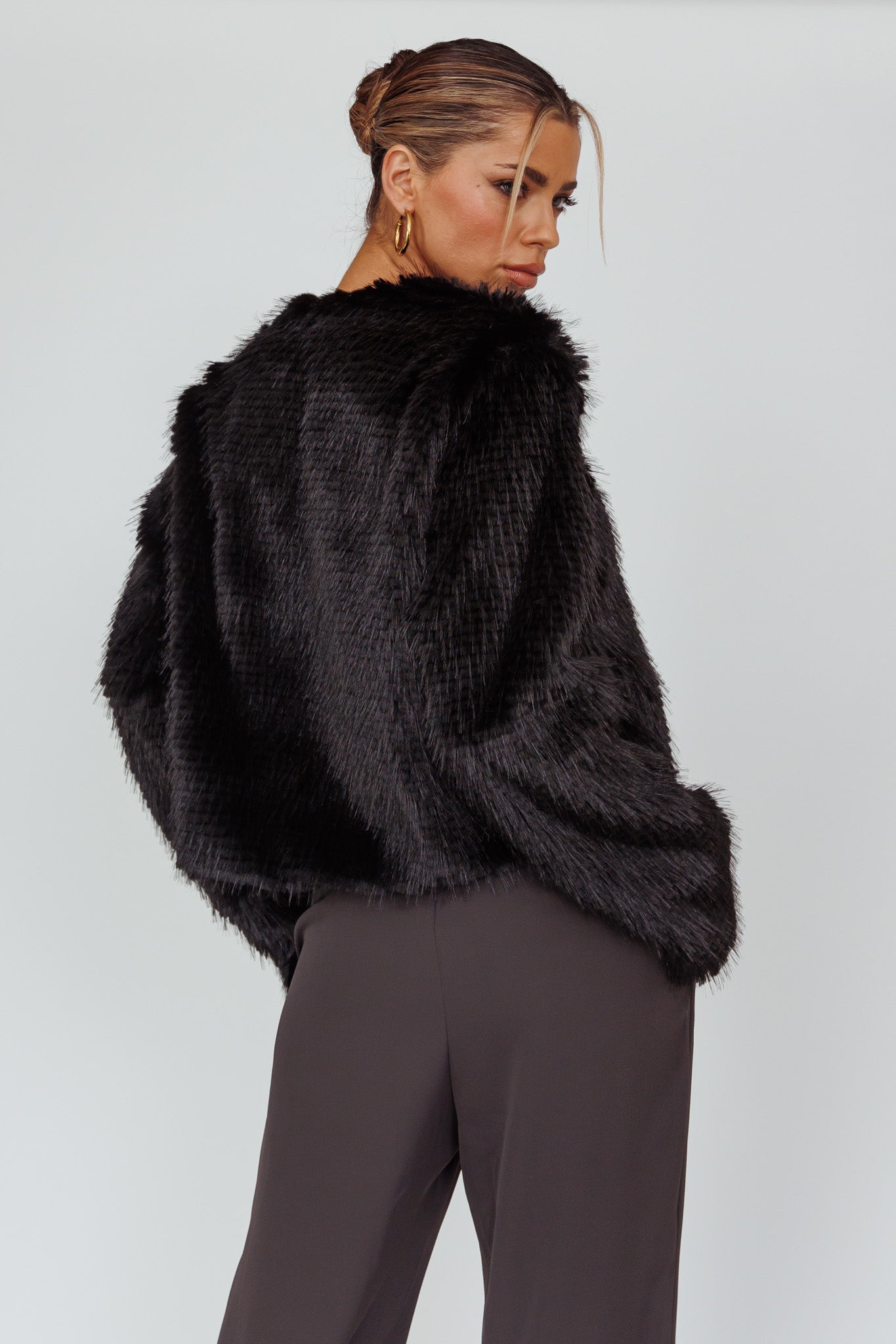 London Day Faux Fur Jacket Black by Selfie Leslie Australia
