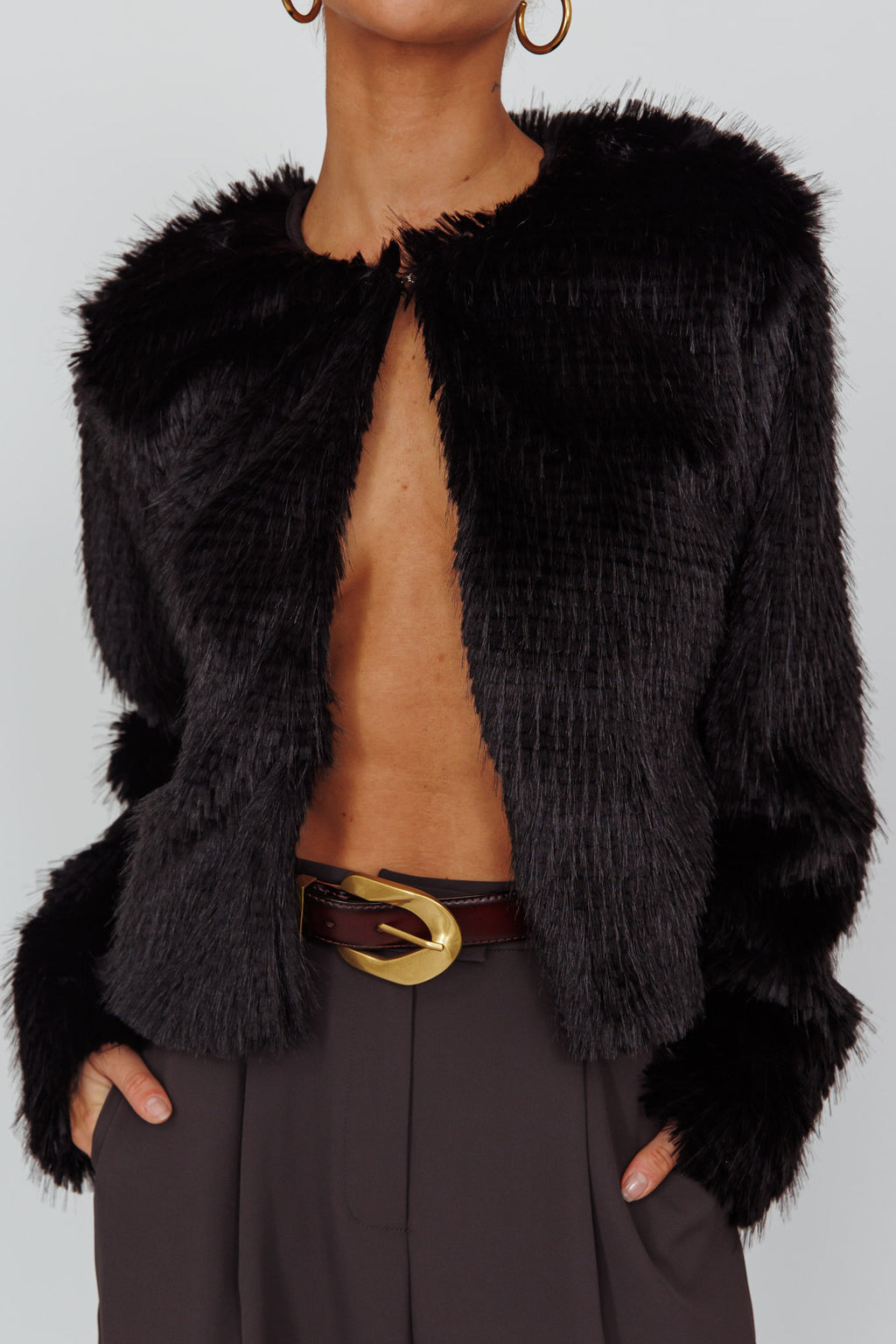 London Day Faux Fur Jacket Black by Selfie Leslie Australia