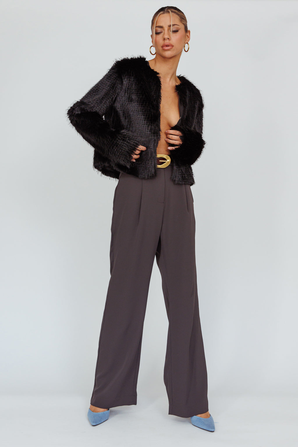 London Day Faux Fur Jacket Black by Selfie Leslie Australia