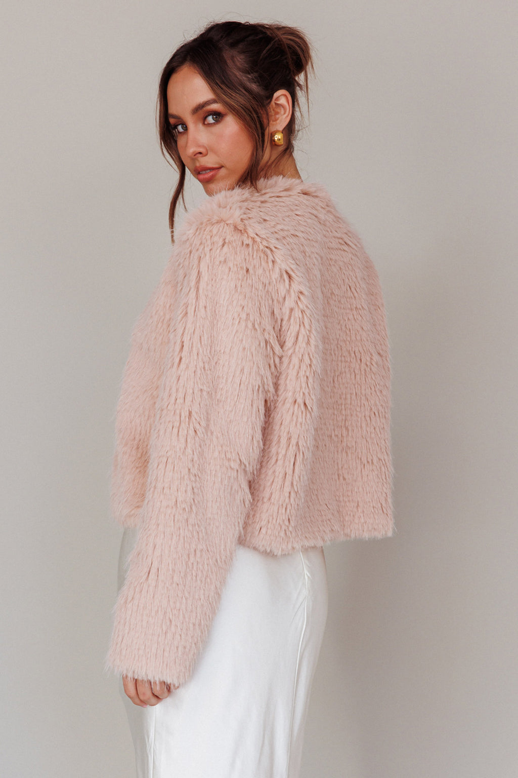 London Day Faux Fur Jacket Blush by Selfie Leslie Australia