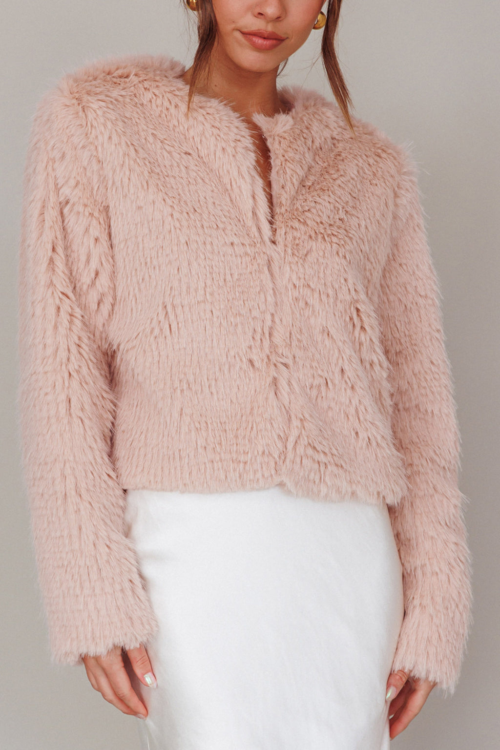 London Day Faux Fur Jacket Blush by Selfie Leslie Australia