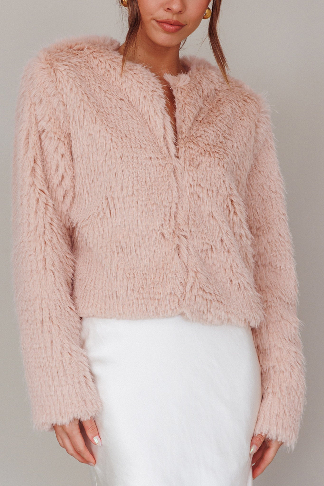 London Day Faux Fur Jacket Blush by Selfie Leslie Australia