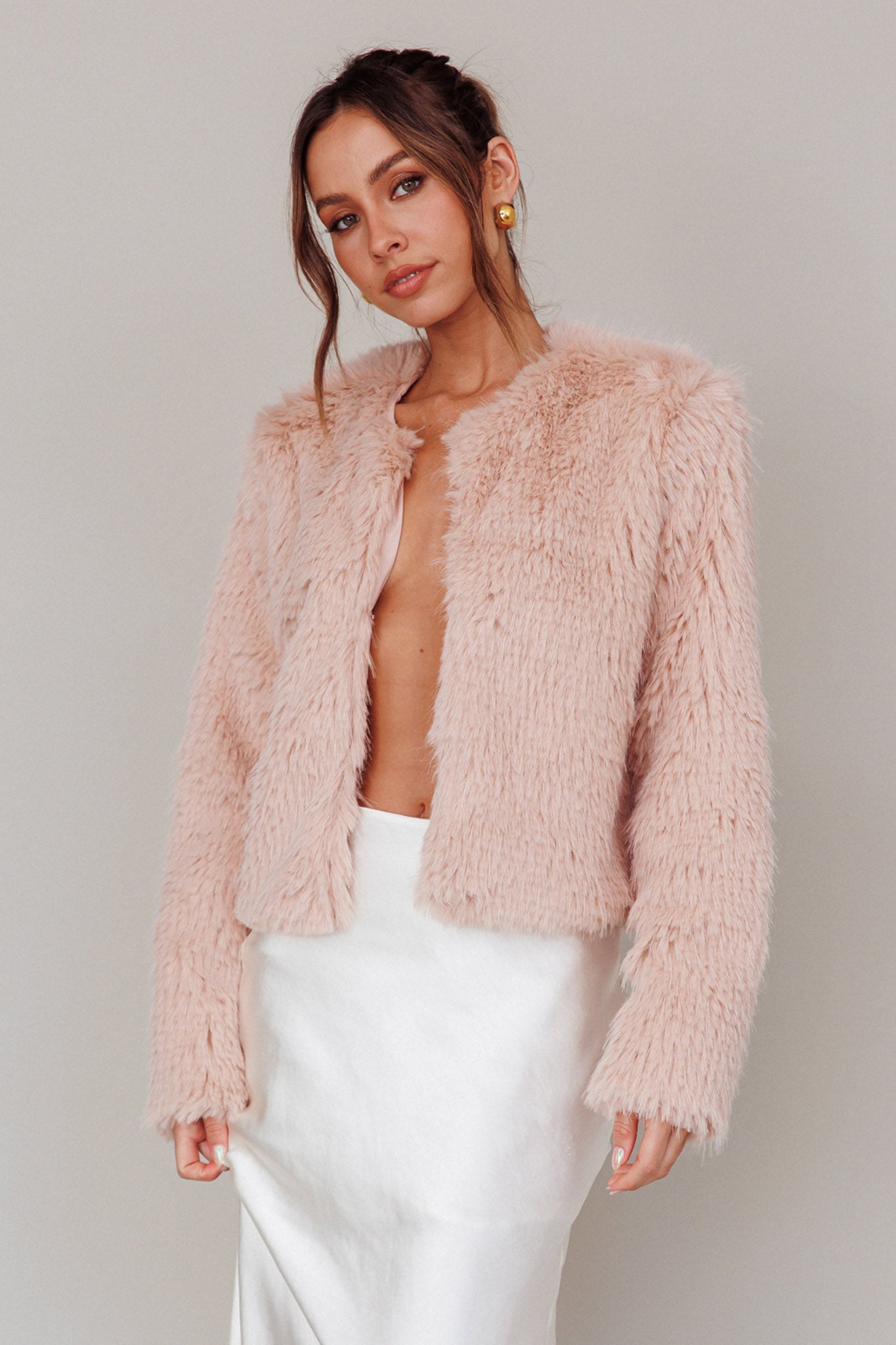 London Day Faux Fur Jacket Blush by Selfie Leslie Australia