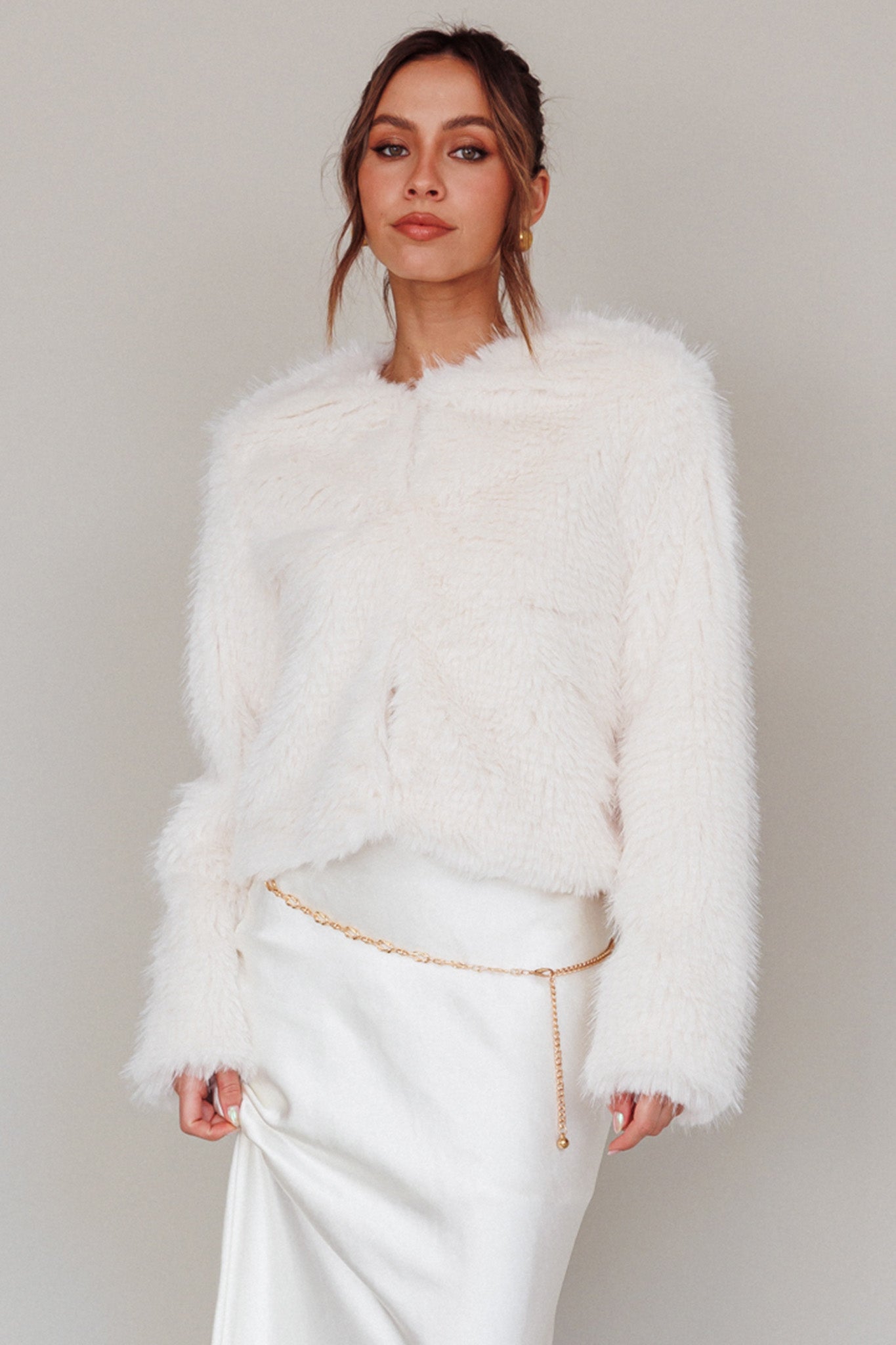 London Day Faux Fur Jacket Cream by Selfie Leslie Australia