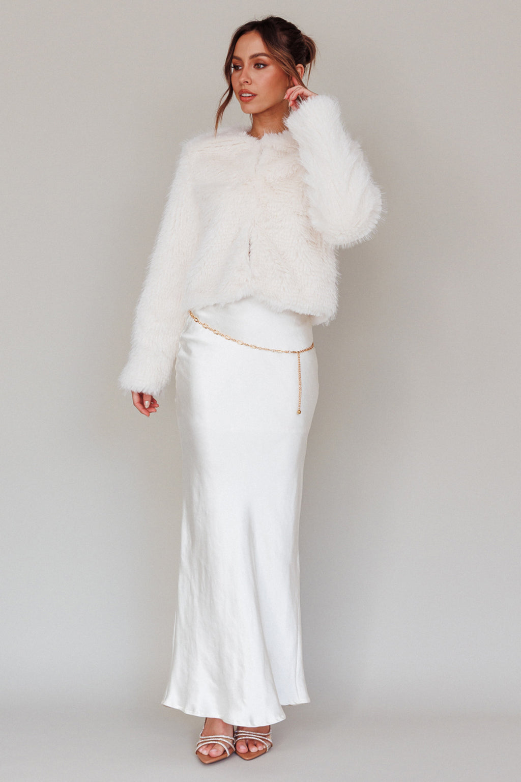 London Day Faux Fur Jacket Cream by Selfie Leslie Australia