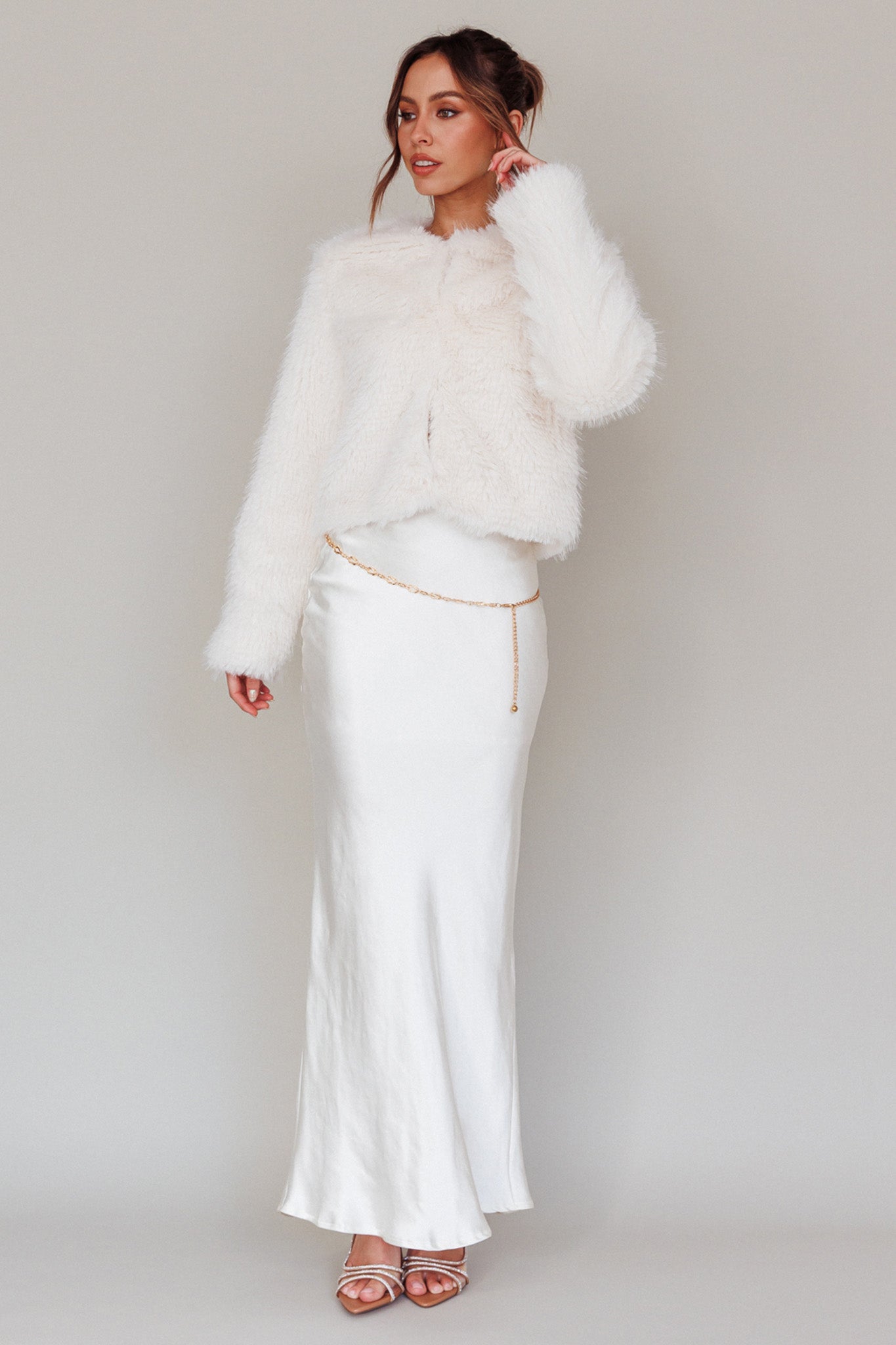 London Day Faux Fur Jacket Cream by Selfie Leslie Australia