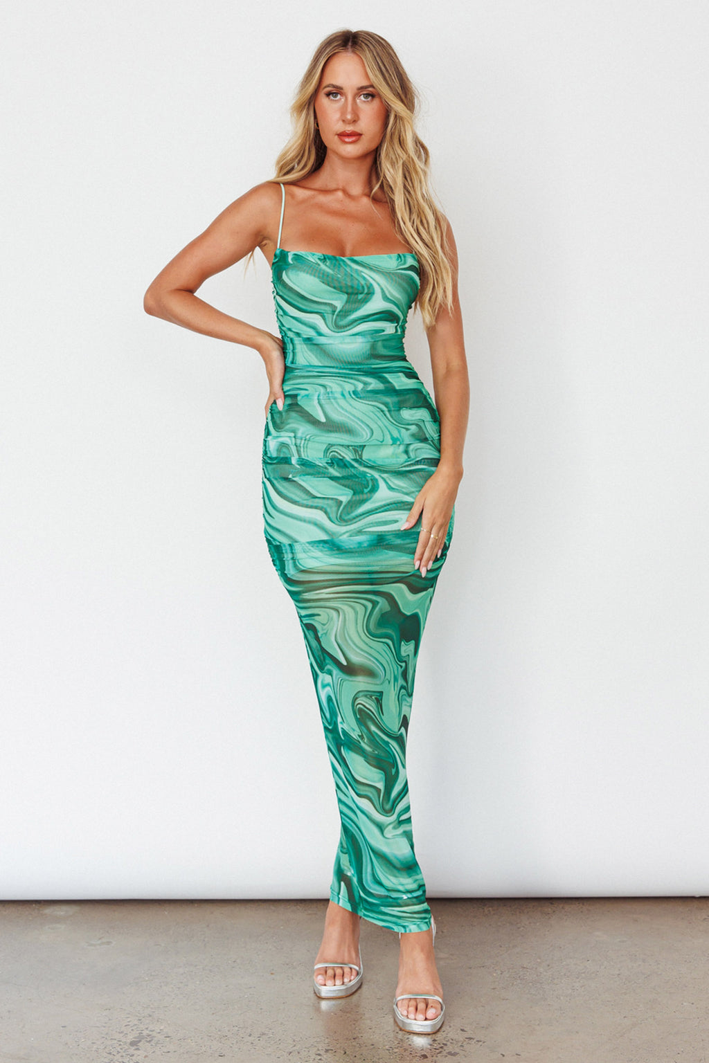 Love In Miami Lace-Up Back Maxi Dress Marble Green by Selfie Leslie Australia
