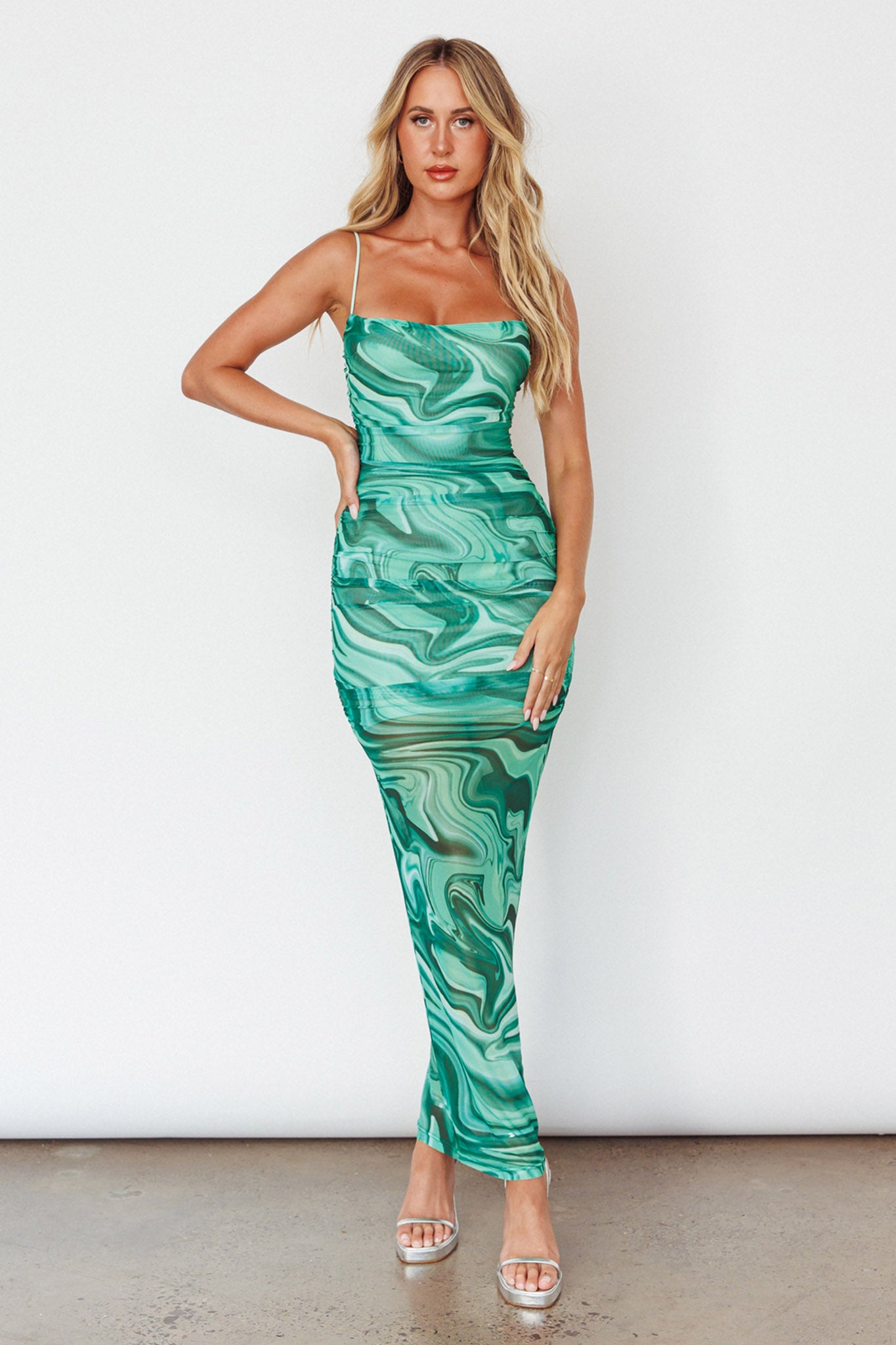 Love In Miami Lace-Up Back Maxi Dress Marble Green by Selfie Leslie Australia