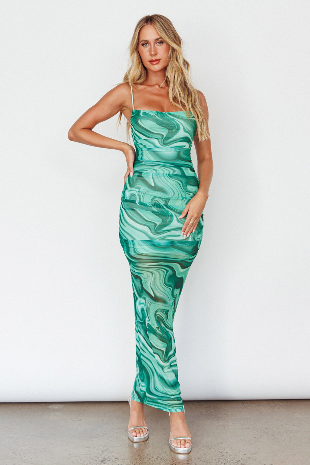 Love In Miami Lace-Up Back Maxi Dress Marble Green by Selfie Leslie Australia