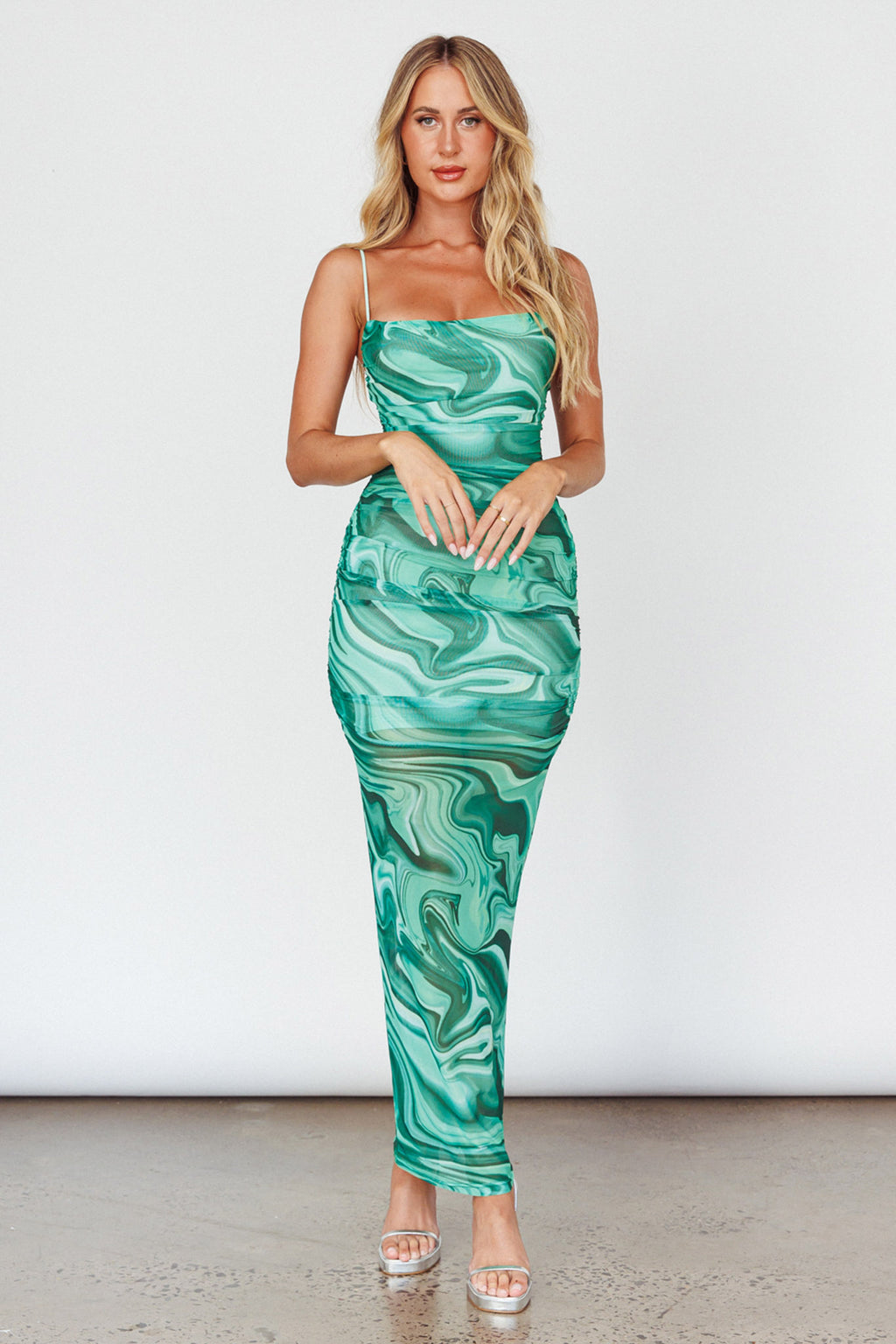 Love In Miami Lace-Up Back Maxi Dress Marble Green by Selfie Leslie Australia
