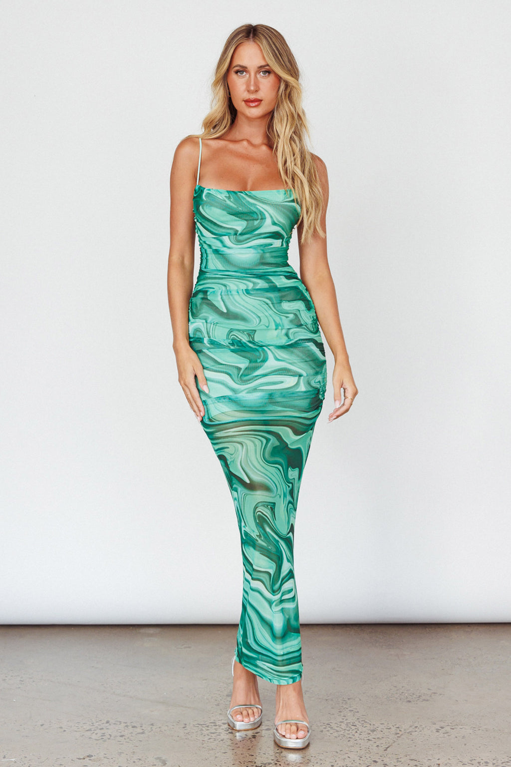 Love In Miami Lace-Up Back Maxi Dress Marble Green by Selfie Leslie Australia