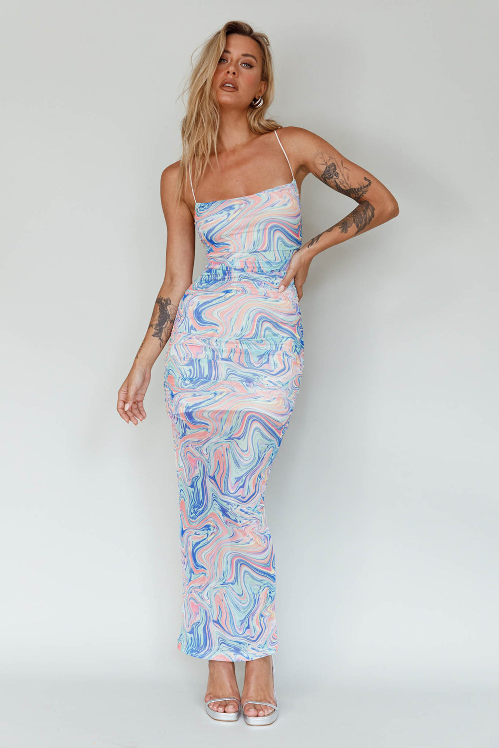 Love In Miami Lace-Up Back Midi Dress Swirl Blue by Selfie Leslie Australia
