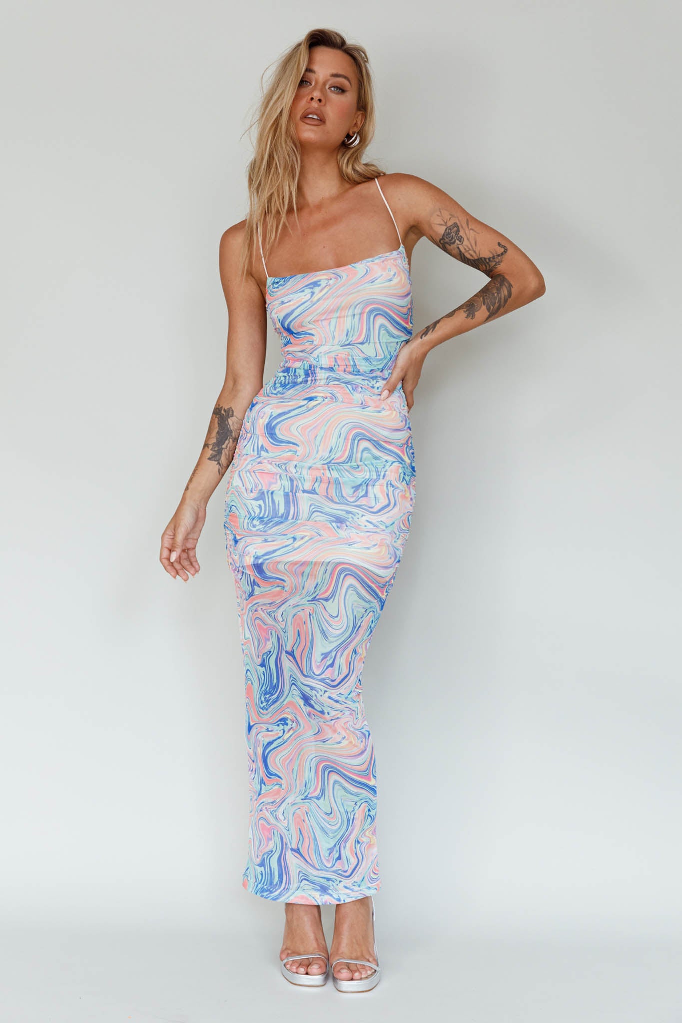 Love In Miami Lace-Up Back Midi Dress Swirl Blue by Selfie Leslie Australia