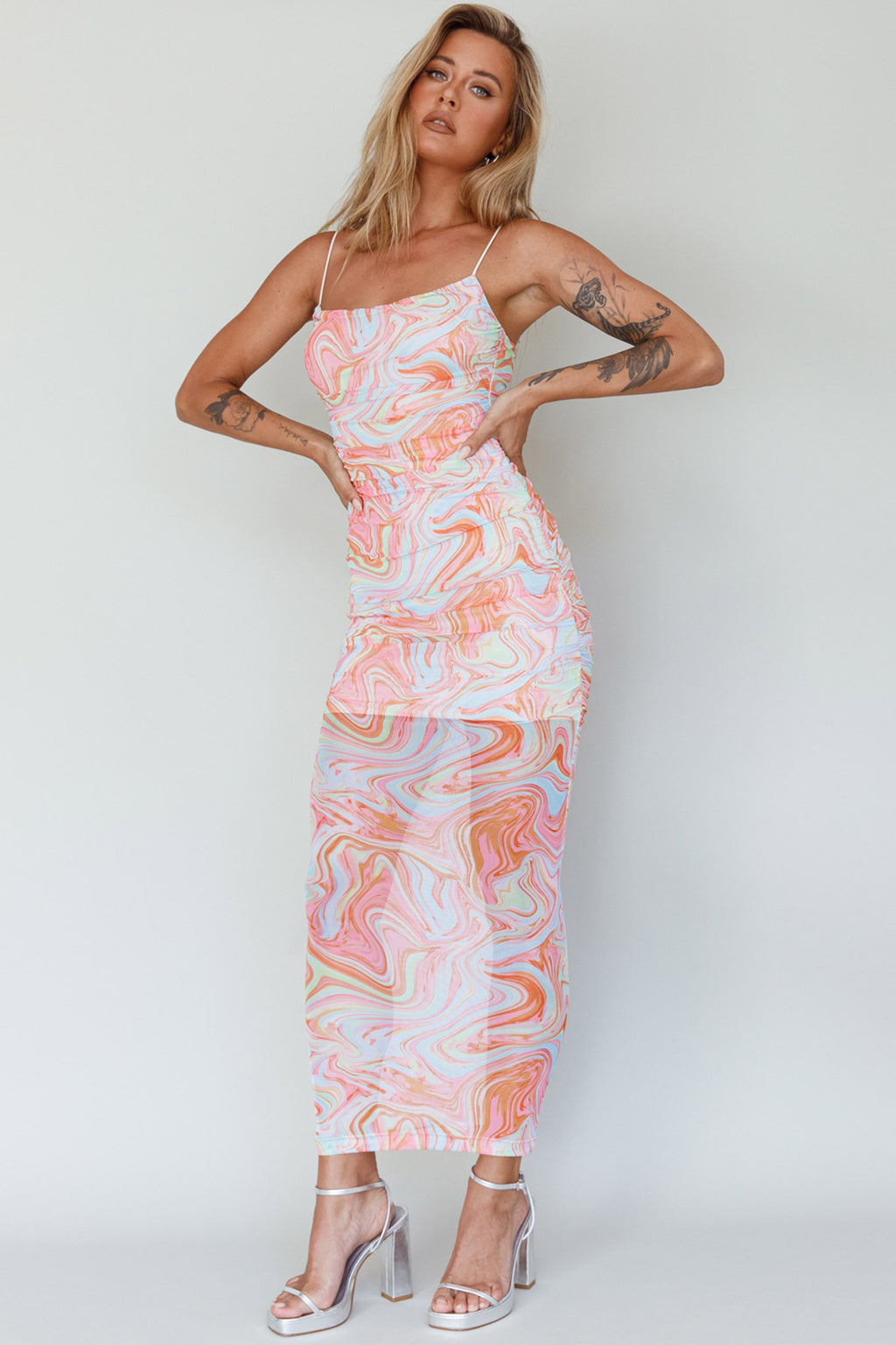 Love In Miami Lace-Up Back Midi Dress Swirl Orange by Selfie Leslie Australia