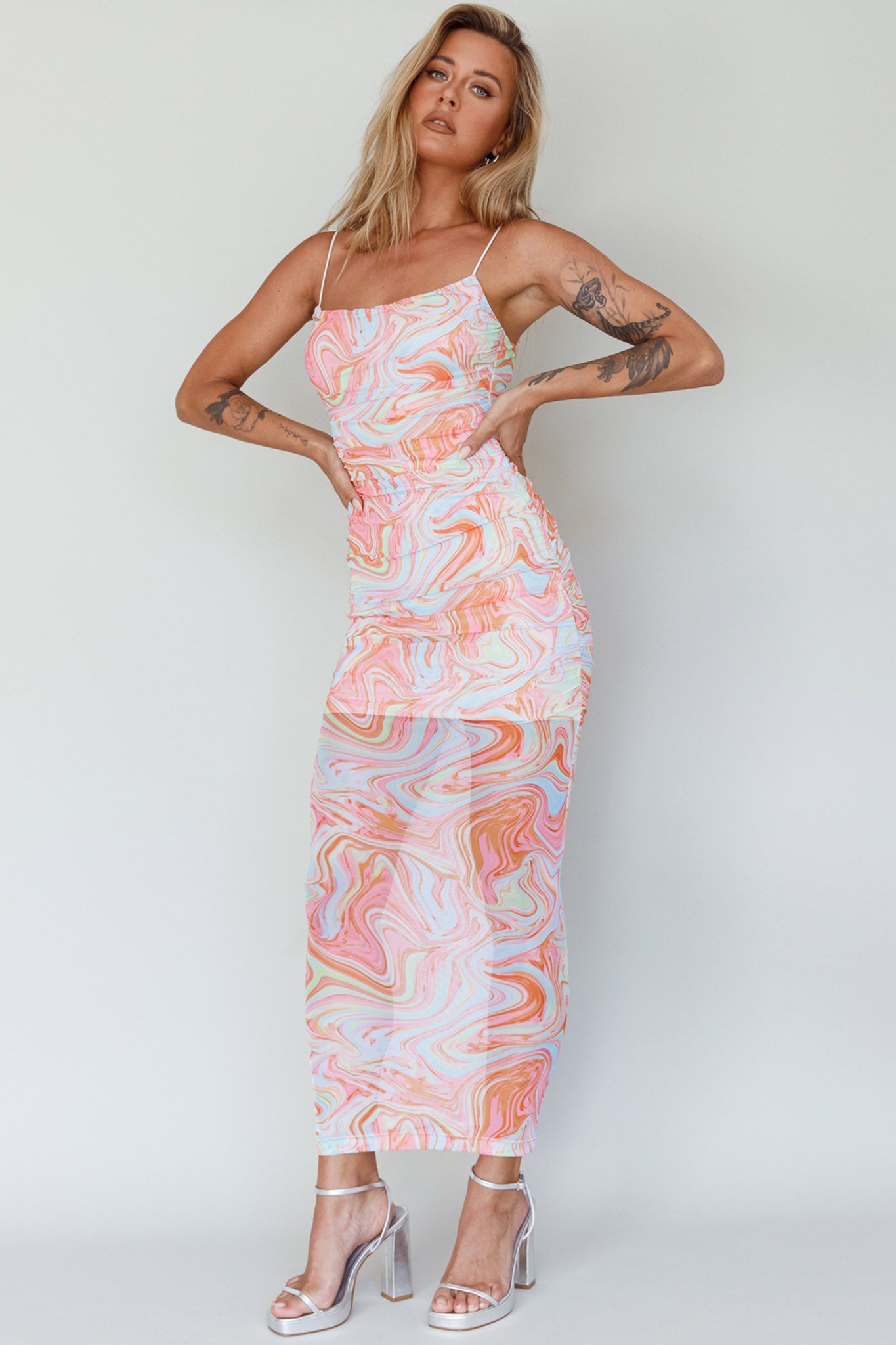 Love In Miami Lace-Up Back Midi Dress Swirl Orange by Selfie Leslie Australia