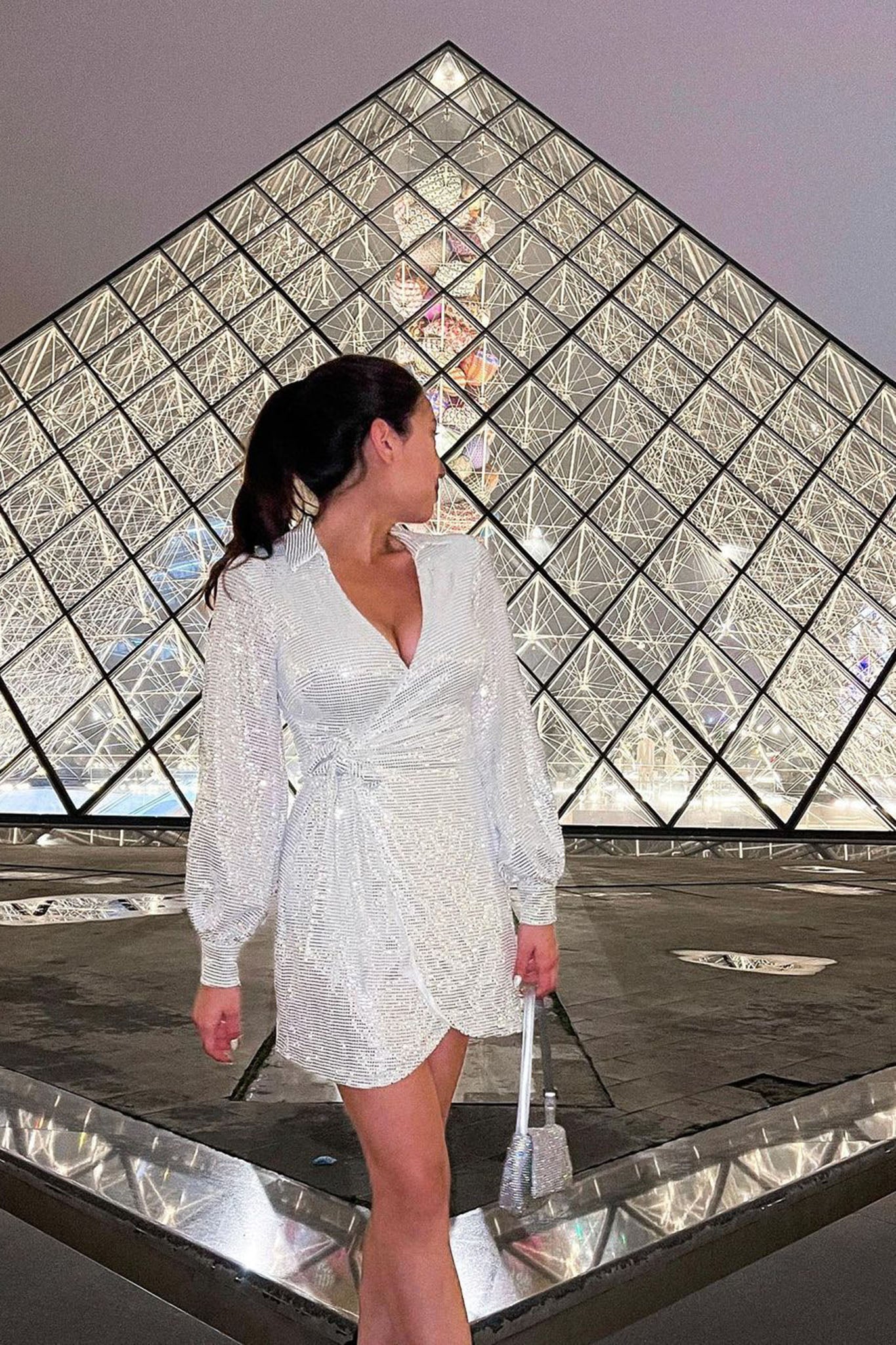 Ruma Faux Wrap Shirt Dress Sequin Silver by Selfie Leslie Australia