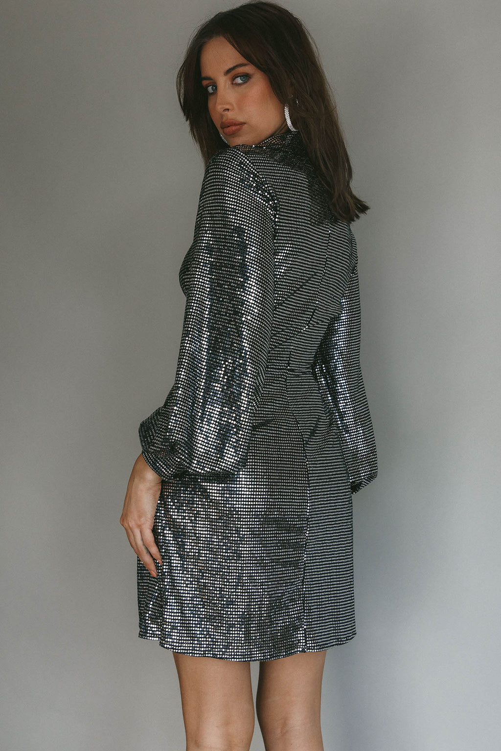 Ruma Faux Wrap Shirt Dress Sequin Metal by Selfie Leslie Australia