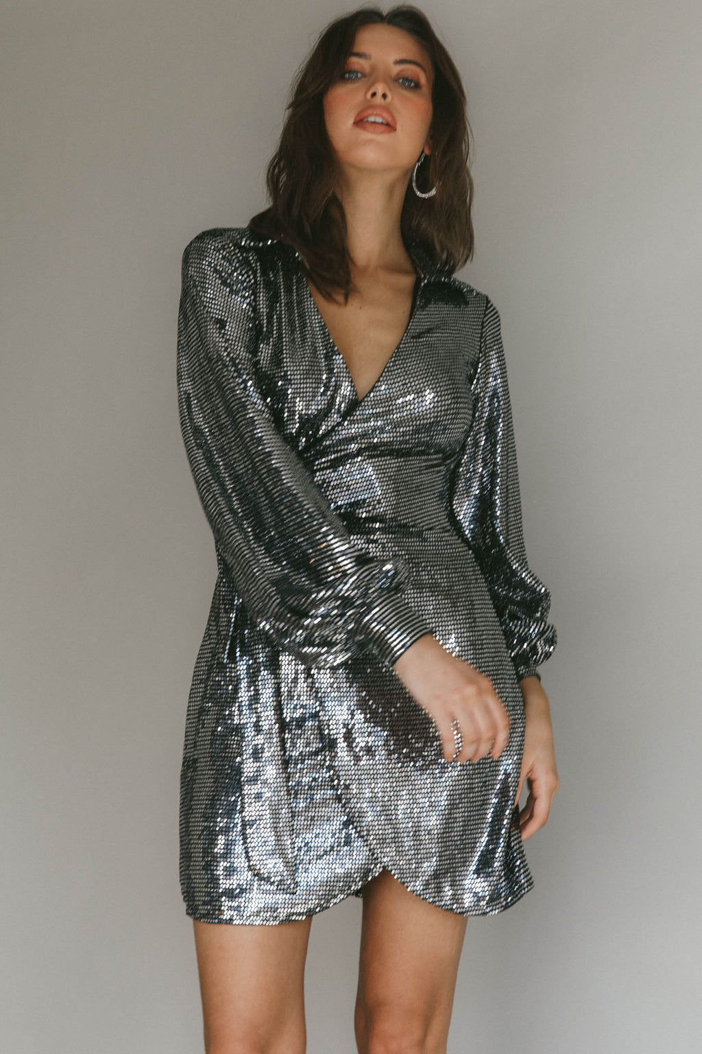 Ruma Faux Wrap Shirt Dress Sequin Metal by Selfie Leslie Australia