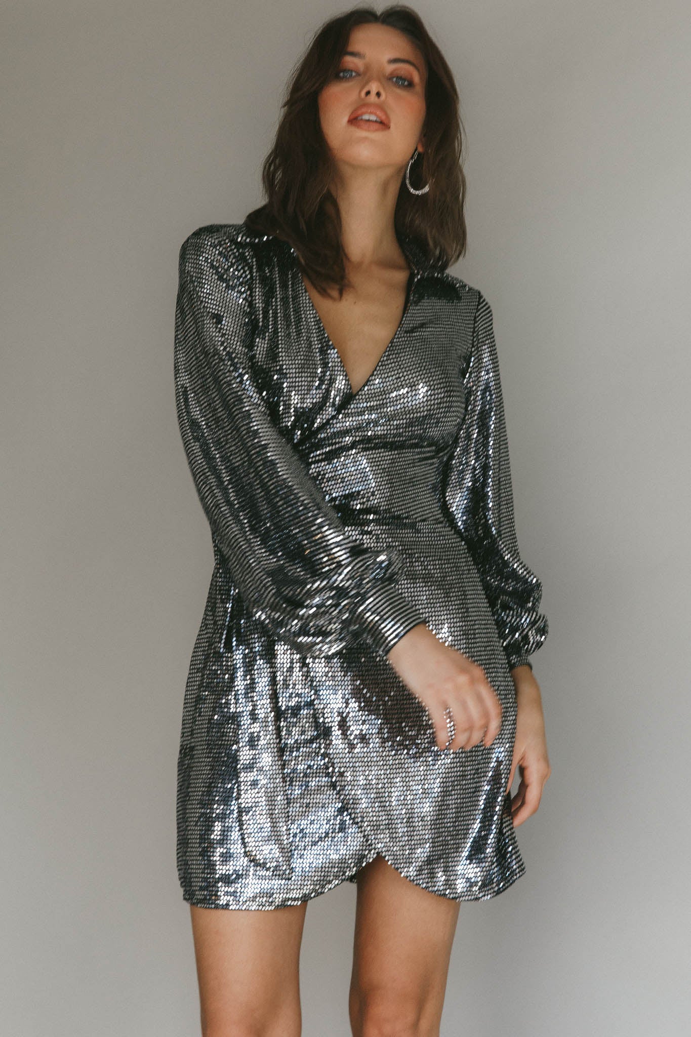 Ruma Faux Wrap Shirt Dress Sequin Metal by Selfie Leslie Australia