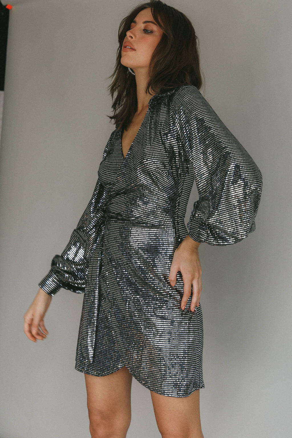 Ruma Faux Wrap Shirt Dress Sequin Metal by Selfie Leslie Australia