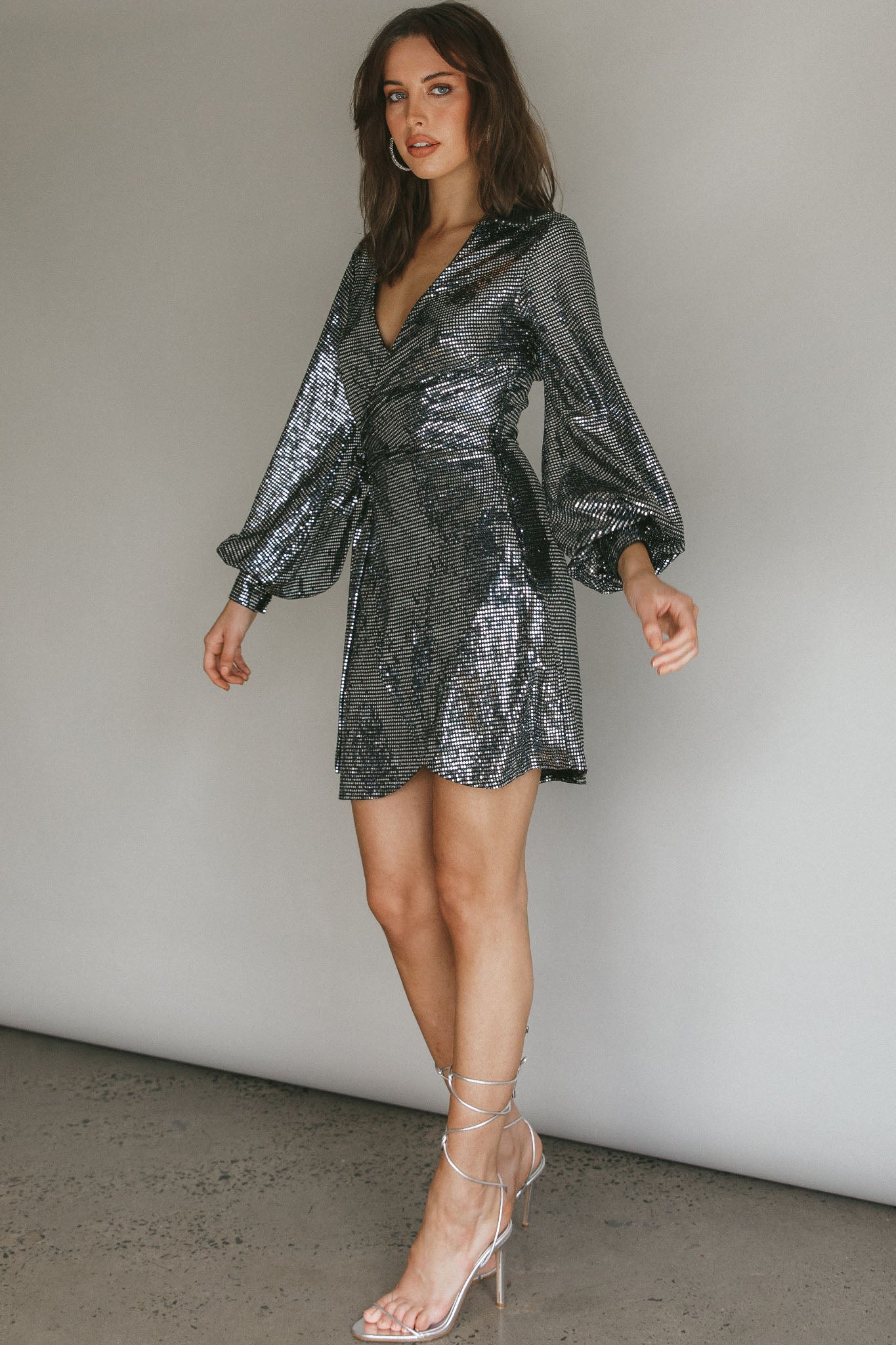 Ruma Faux Wrap Shirt Dress Sequin Metal by Selfie Leslie Australia