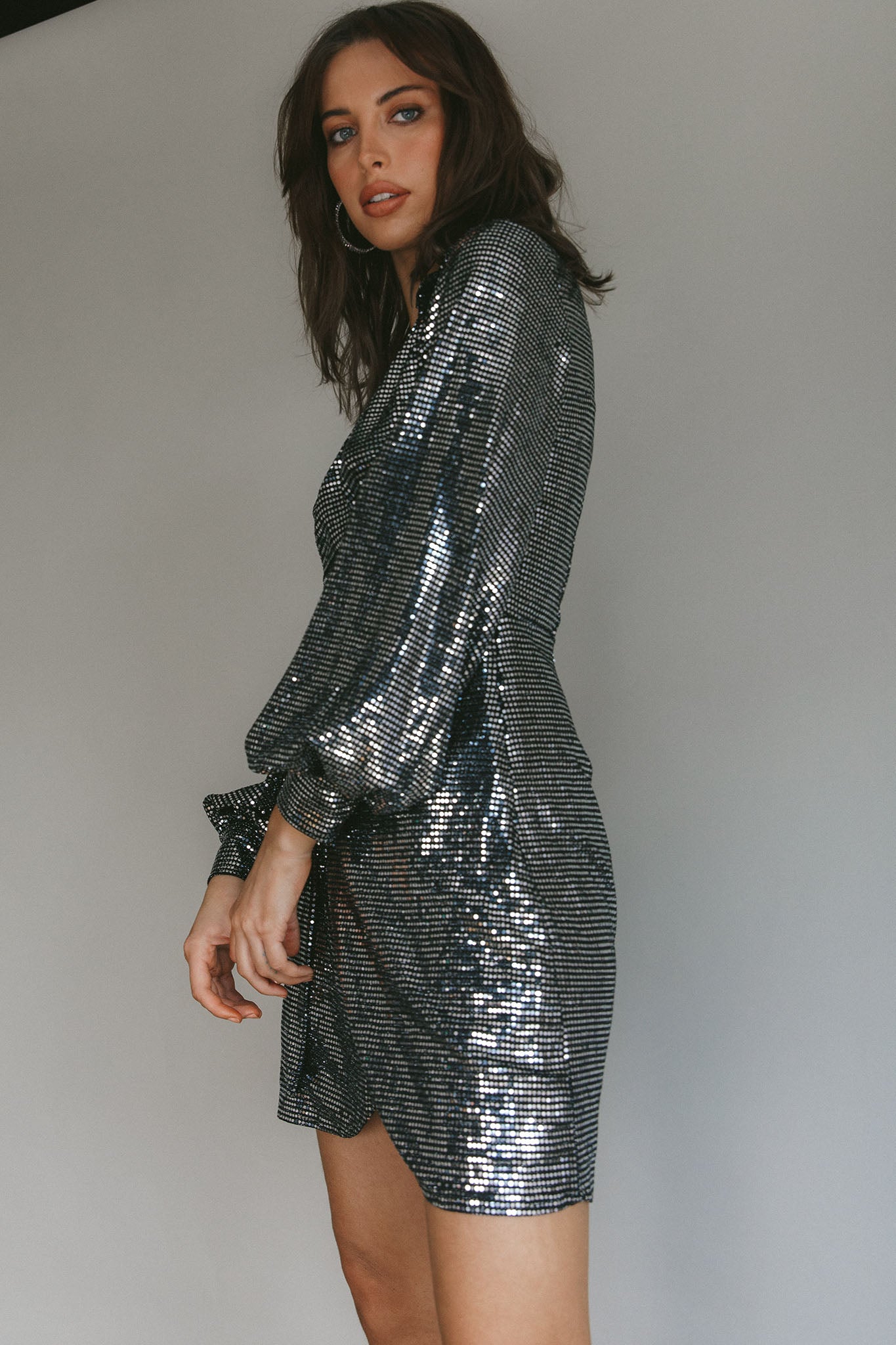 Ruma Faux Wrap Shirt Dress Sequin Metal by Selfie Leslie Australia
