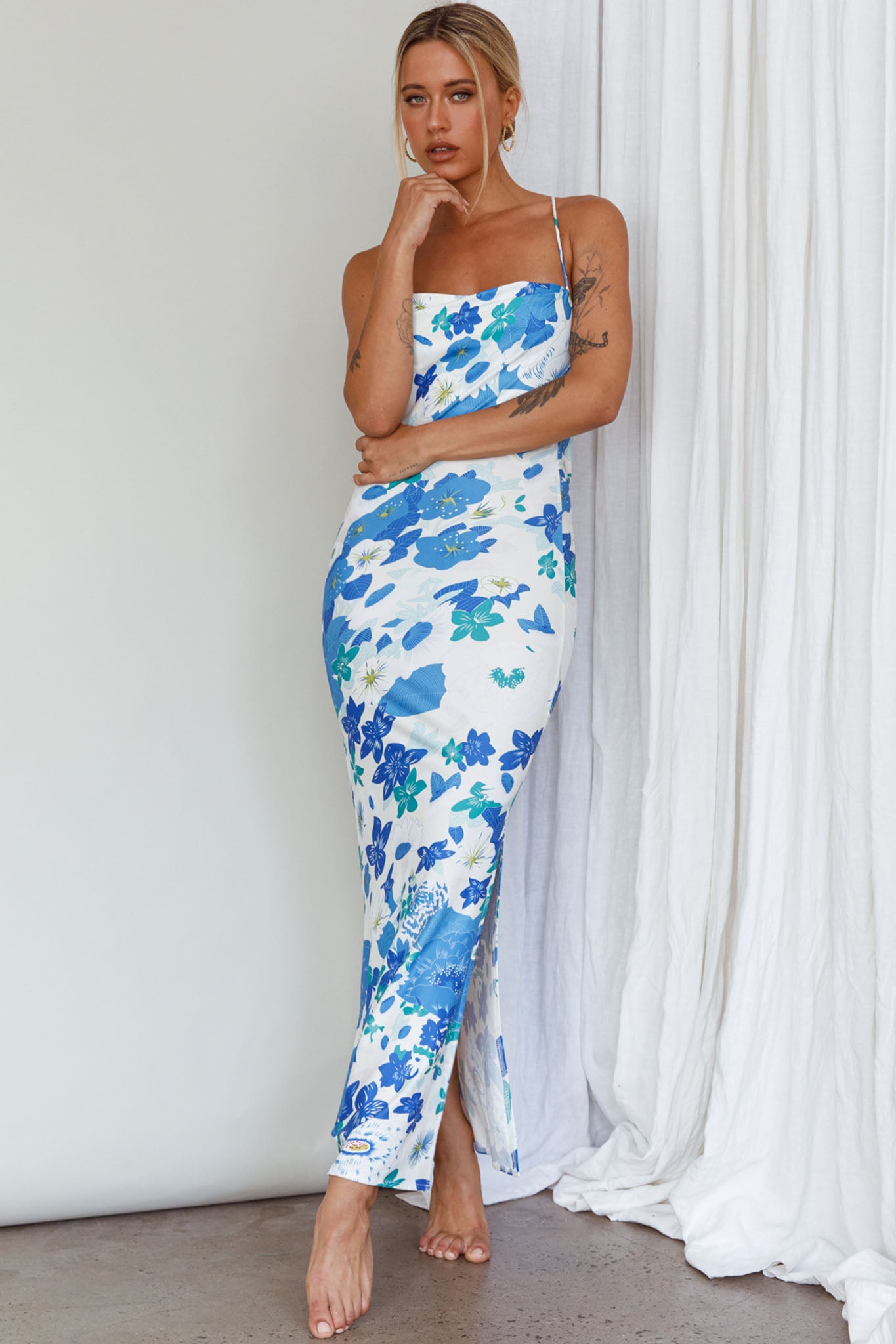 You're My Sunshine Tie-Up Back Midi Dress Blue by Selfie Leslie Australia